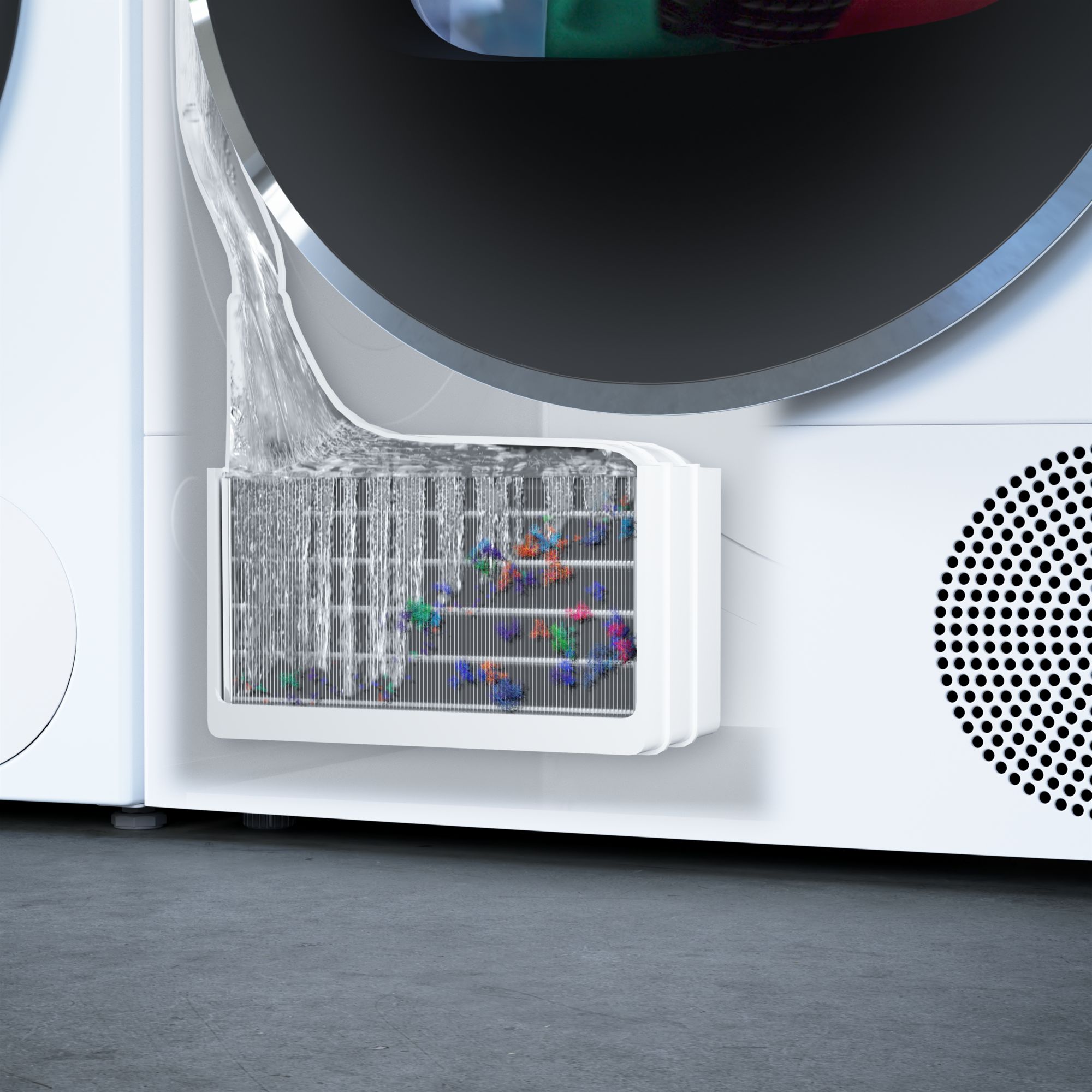 SelfCleaning Condenser: Giữ cho bộ ngưng tụ luôn sạch sẽ, không bị bám bụi vải và đảm bảo hiệu quả năng lượng tối ưu. SelfCleaning Condenser: Giữ cho bộ ngưng tụ luôn sạch sẽ, không bị bám bụi vải và đảm bảo hiệu quả năng lượng tối ưu.