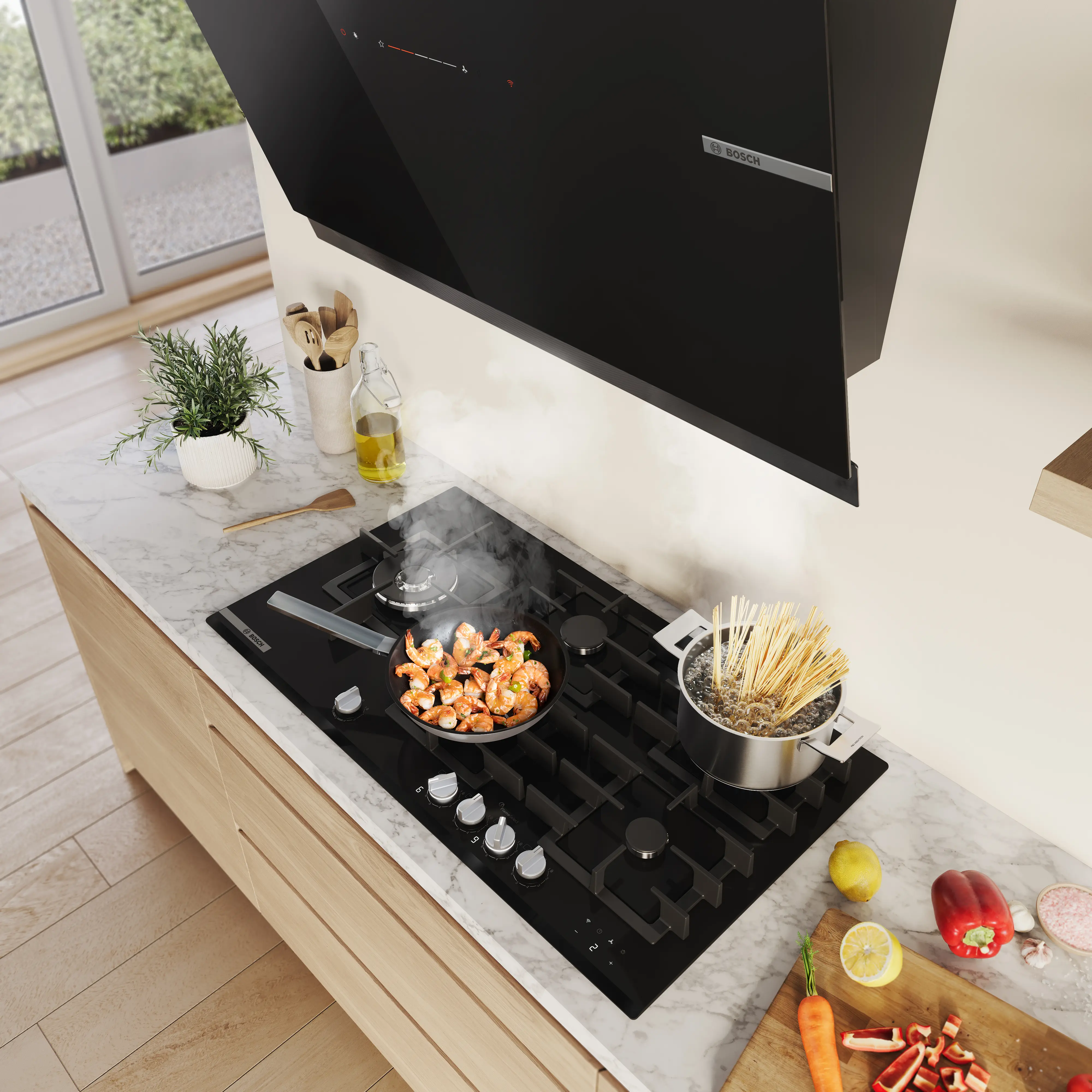 Máy hút mùi thông minh tự động phát hiện khi bạn bắt đầu nấu và tự động kích hoạt quạt của máy hút mùi. Máy hút mùi thông minh tự động phát hiện khi bạn bắt đầu nấu và tự động kích hoạt quạt của máy hút mùi.