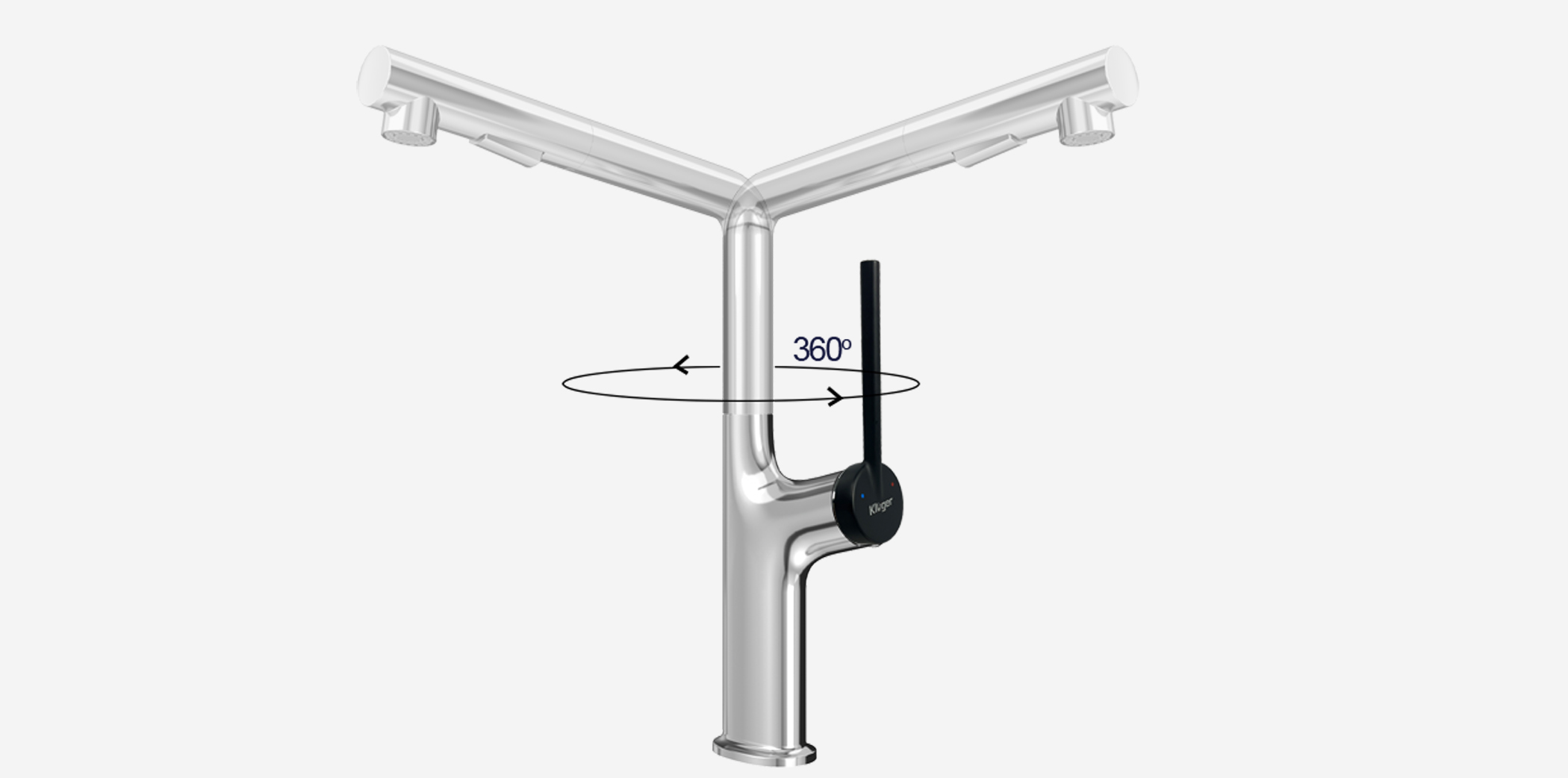 Vòi rửa Kluger KLF0001C thiết kế cao và khả năng xoay 360 độ, tạo ra sự tương thích hoàn hảo với mọi đồ dùng