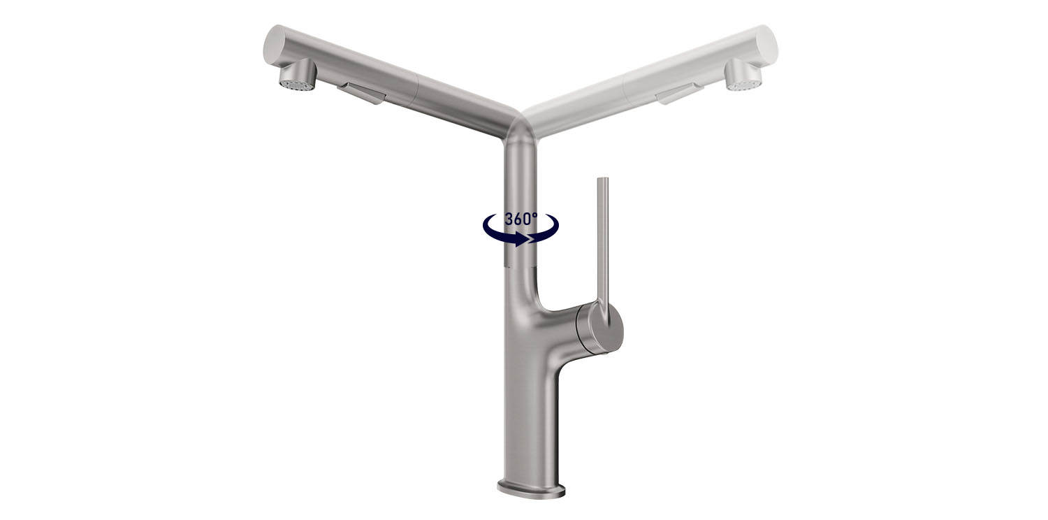 Vòi rửa Kluger KLF0001S thiết kế cao và khả năng xoay 360 độ, tạo ra sự tương thích hoàn hảo với mọi đồ dùng