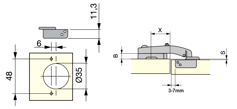 Bản lề cho góc mù thép mạ Niken Metalla A 90º kèm đế Hafele 311.83.901 + 311.03.104