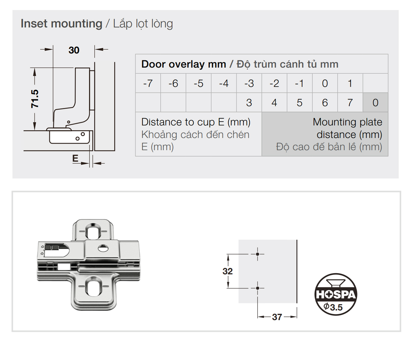 Kích thước lắp đặt | Bản lề giảm chấn thép mạ Nickel lắp lọt lòng Metalla SM 95º MINI kèm đế Hafele 311.04.442 + 311.71.500 Kích thước lắp đặt | Bản lề giảm chấn thép mạ Nickel lắp lọt lòng Metalla SM 95º MINI kèm đế Hafele 311.04.442 + 311.71.500