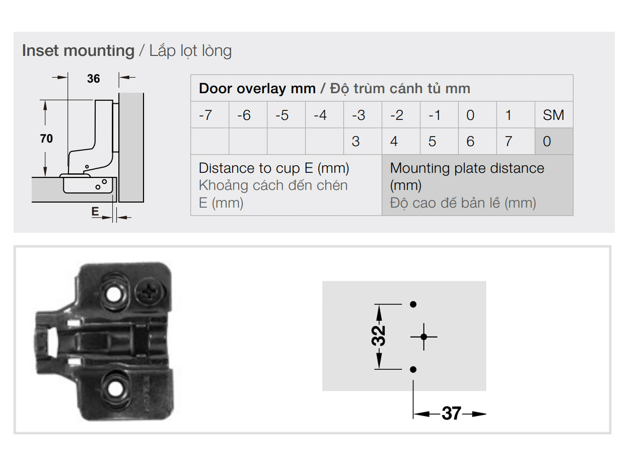 Kích thước lắp đặt | Bản lề giảm chấn thép mạ Niken màu đen lắp lọt lòng Metalla SM 95º cho cửa gỗ dày kèm đế Hafele 308.03.005 + 315.98.656 Kích thước lắp đặt | Bản lề giảm chấn thép mạ Niken màu đen lắp lọt lòng Metalla SM 95º cho cửa gỗ dày kèm đế Hafele 308.03.005 + 315.98.656