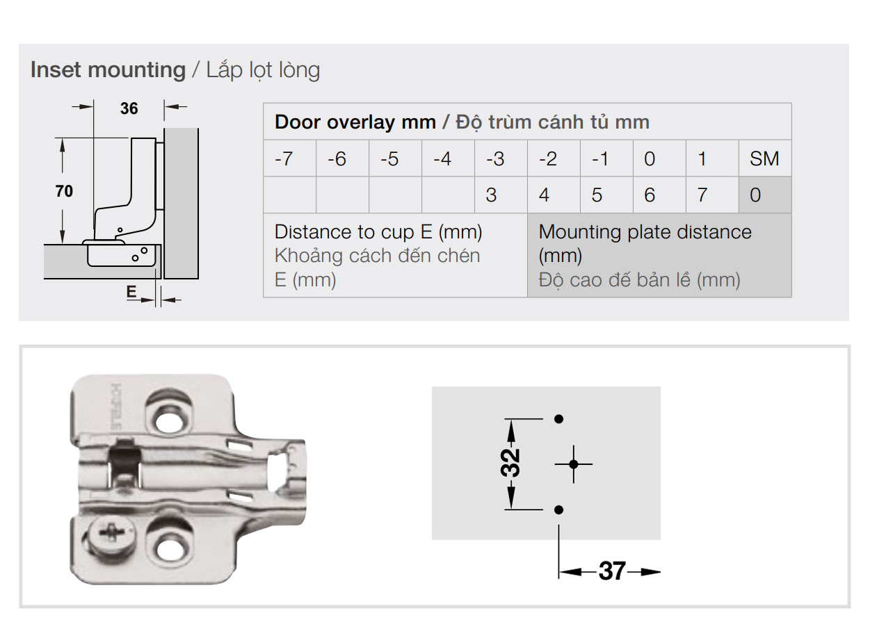 Kích thước lắp đặt | Bản lề giảm chấn thép mạ Niken màu sáng lắp lọt lòng Metalla SM 95º cho cửa gỗ dày kèm đế Hafele 315.08.852 + 315.98.670 Kích thước lắp đặt | Bản lề giảm chấn thép mạ Niken màu sáng lắp lọt lòng Metalla SM 95º cho cửa gỗ dày kèm đế Hafele 315.08.852 + 315.98.670