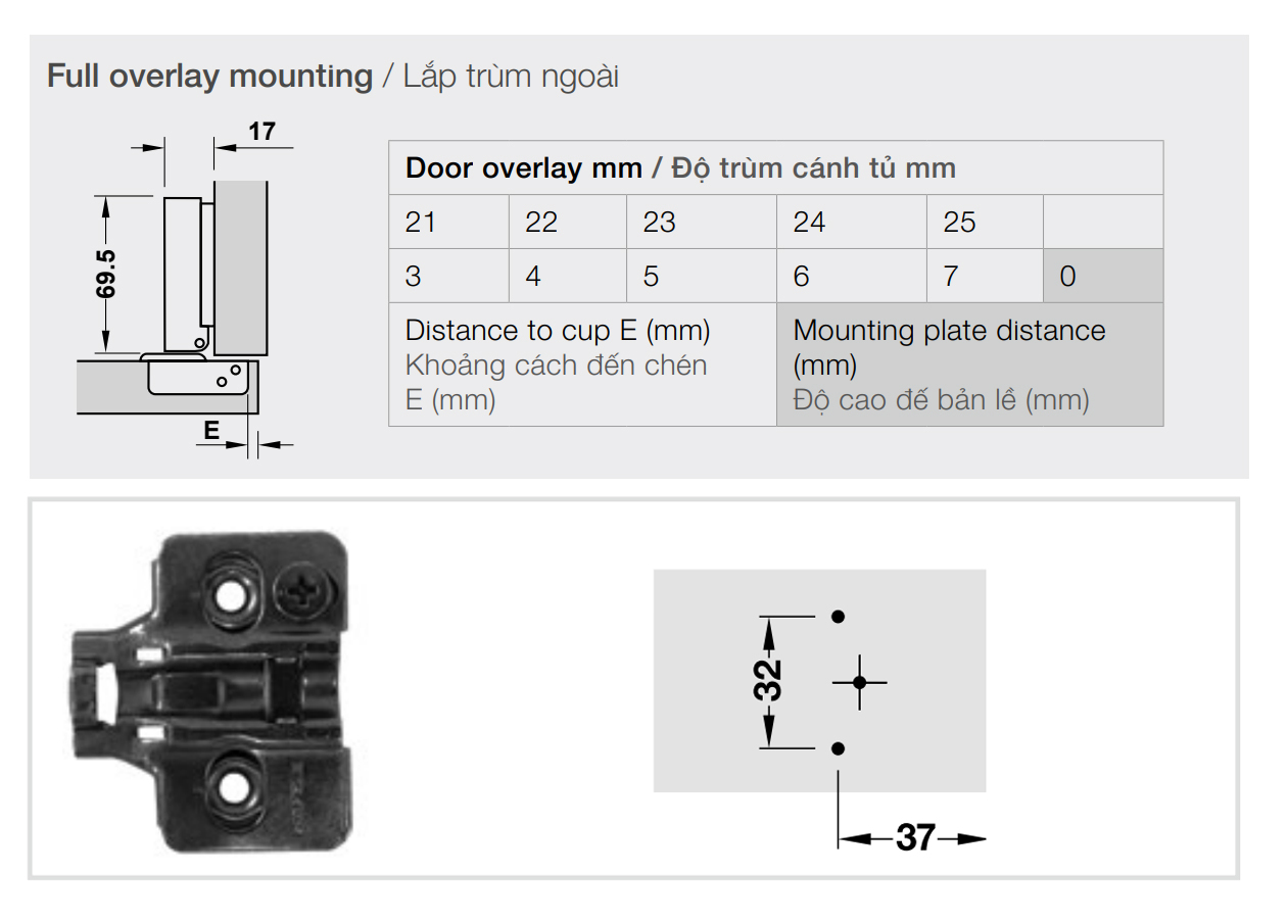 Kích thước lắp đặt | Bản lề giảm chấn thép mạ Niken màu đen lắp trùm ngoài Metalla SM 95º cho cửa gỗ dày kèm đế Hafele 308.03.003 + 315.98.656 Kích thước lắp đặt | Bản lề giảm chấn thép mạ Niken màu đen lắp trùm ngoài Metalla SM 95º cho cửa gỗ dày kèm đế Hafele 308.03.003 + 315.98.656