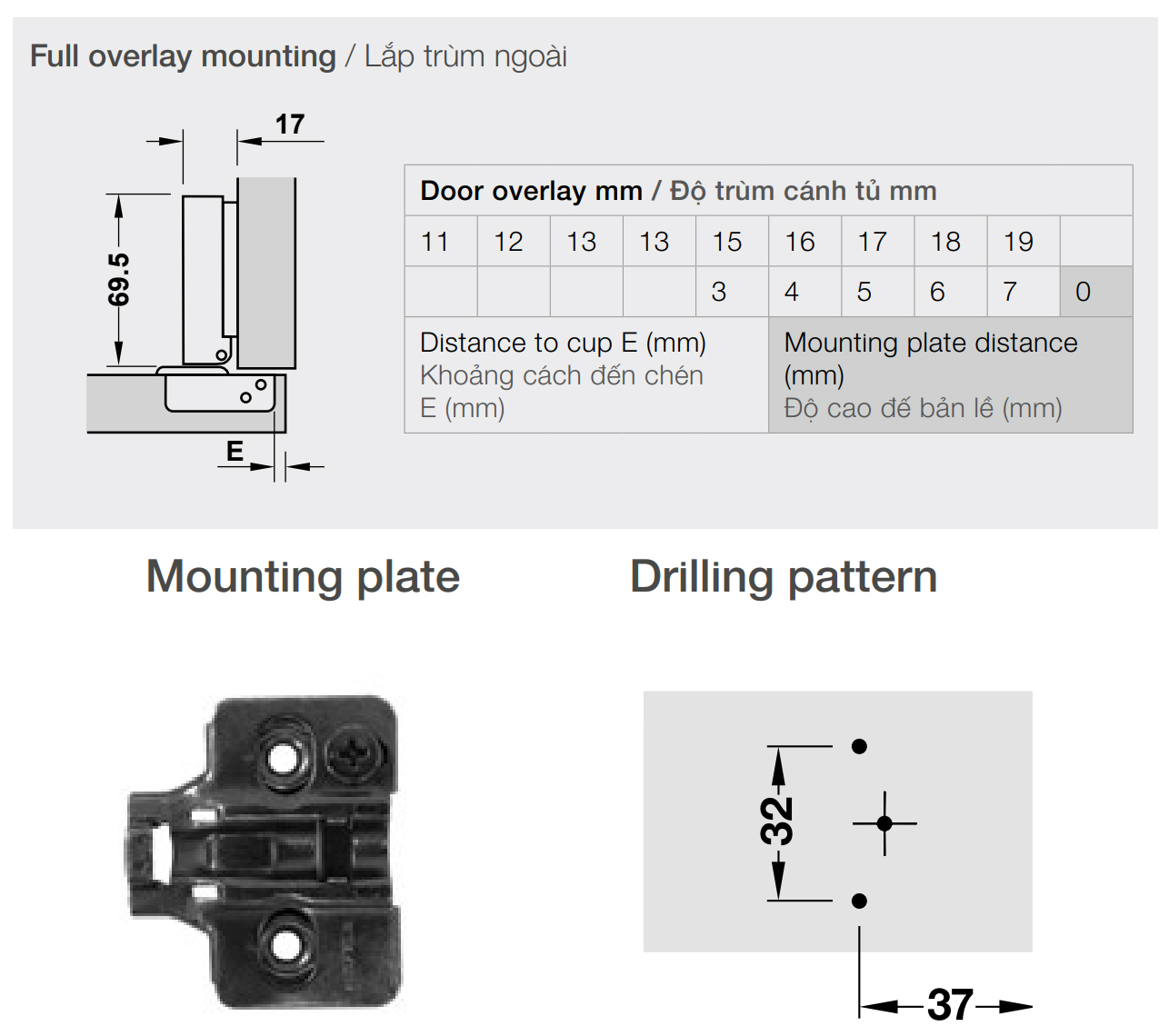 Kích thước lắp đặt | Bản lề giảm chấn thép mạ Niken màu đen lắp trùm ngoài Metalla SM 110º kèm đế Hafele 315.20.750 + 315.98.656 Kích thước lắp đặt | Bản lề giảm chấn thép mạ Niken màu đen lắp trùm ngoài Metalla SM 110º kèm đế Hafele 315.20.750 + 315.98.656