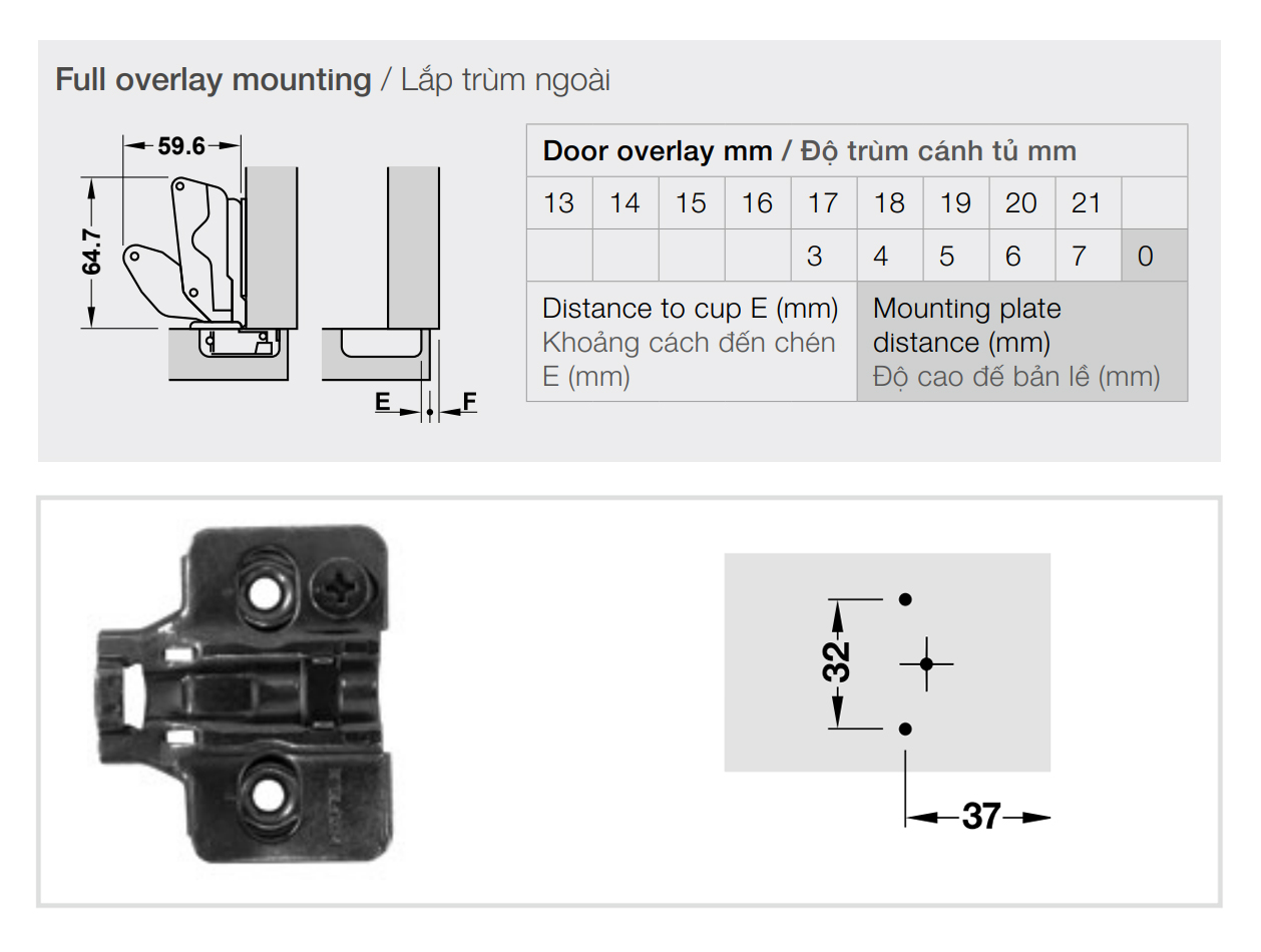 Kích thước lắp đặt | Bản lề giảm chấn thép mạ Niken màu đen lắp trùm ngoài Metalla SM 165º kèm đế Hafele 315.28.750 + 315.98.656 Kích thước lắp đặt | Bản lề giảm chấn thép mạ Niken màu đen lắp trùm ngoài Metalla SM 165º kèm đế Hafele 315.28.750 + 315.98.656