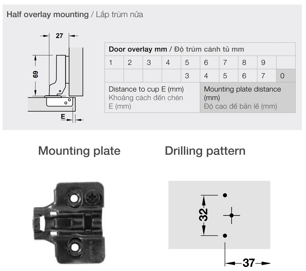 Kích thước lắp đặt | Bản lề giảm chấn thép mạ Niken màu đen lắp trùm nửa Metalla SM 110º kèm đế Hafele 315.20.751 + 315.98.656 Kích thước lắp đặt | Bản lề giảm chấn thép mạ Niken màu đen lắp trùm nửa Metalla SM 110º kèm đế Hafele 315.20.751 + 315.98.656