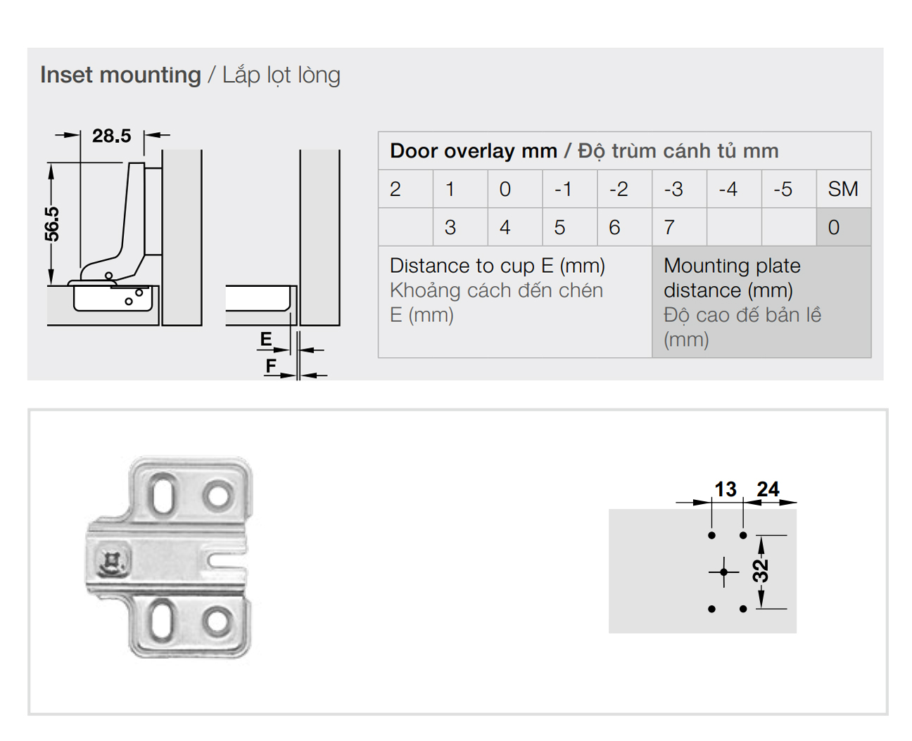 Kích thước lắp đặt | Bản lề không giảm chấn thép mạ Niken lắp lọt lòng Metalla A 110º kèm đế Hafele 315.31.552 + 315.98.780 Kích thước lắp đặt | Bản lề không giảm chấn thép mạ Niken lắp lọt lòng Metalla A 110º kèm đế Hafele 315.31.552 + 315.98.780