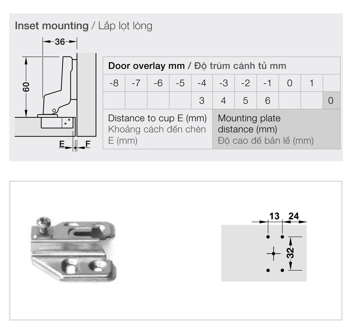 Kích thước lắp đặt | Bản lề không giảm chấn thép mạ Niken lắp lọt lòng Metalla A 110º kèm đế Hafele 311.88.532 + 311.03.104 Kích thước lắp đặt | Bản lề không giảm chấn thép mạ Niken lắp lọt lòng Metalla A 110º kèm đế Hafele 311.88.532 + 311.03.104