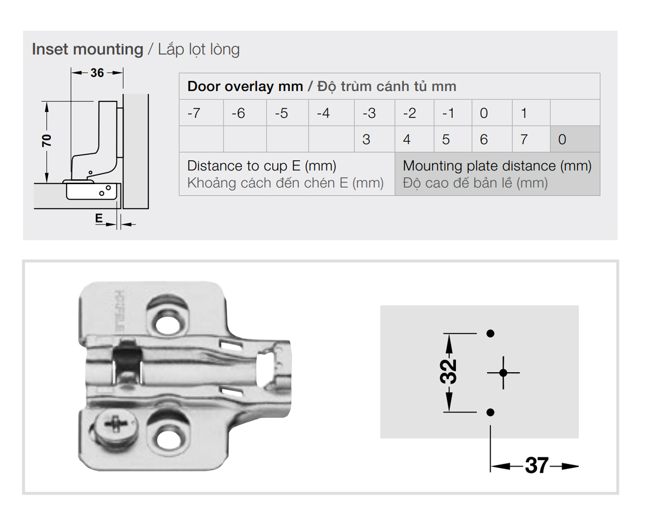 Kích thước lắp đặt | Bản lề không giảm chấn thép mạ Niken lắp lọt lòng Metalla SM 110º kèm đế Hafele 315.18.302 + 315.98.670 Kích thước lắp đặt | Bản lề không giảm chấn thép mạ Niken lắp lọt lòng Metalla SM 110º kèm đế Hafele 315.18.302 + 315.98.670