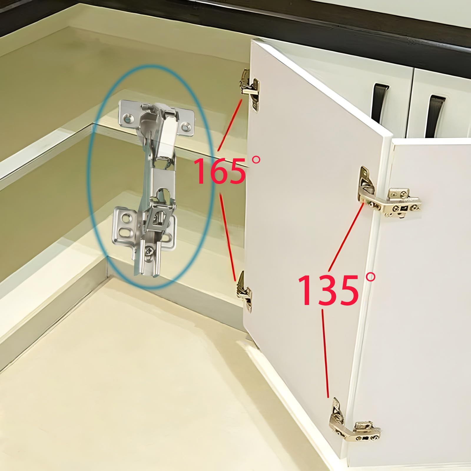 Bản lề nối cánh góc thép mạ Niken Metalla A 135º kèm đế Hafele 311.83.536 + 311.03.104
