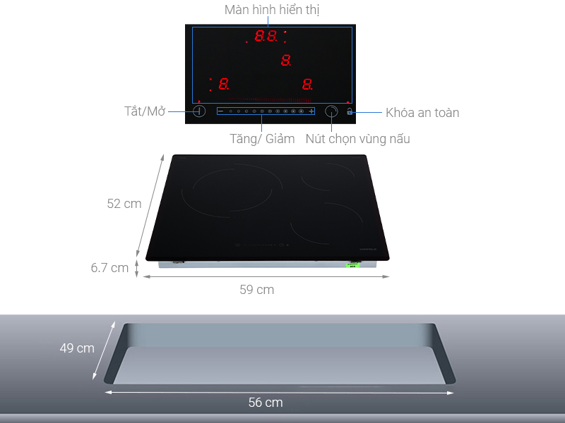 Bếp điện 3 vùng nấu nhập khẩu Tây Ban Nha 59cm Hafele HC-R603D | 536.01.901
