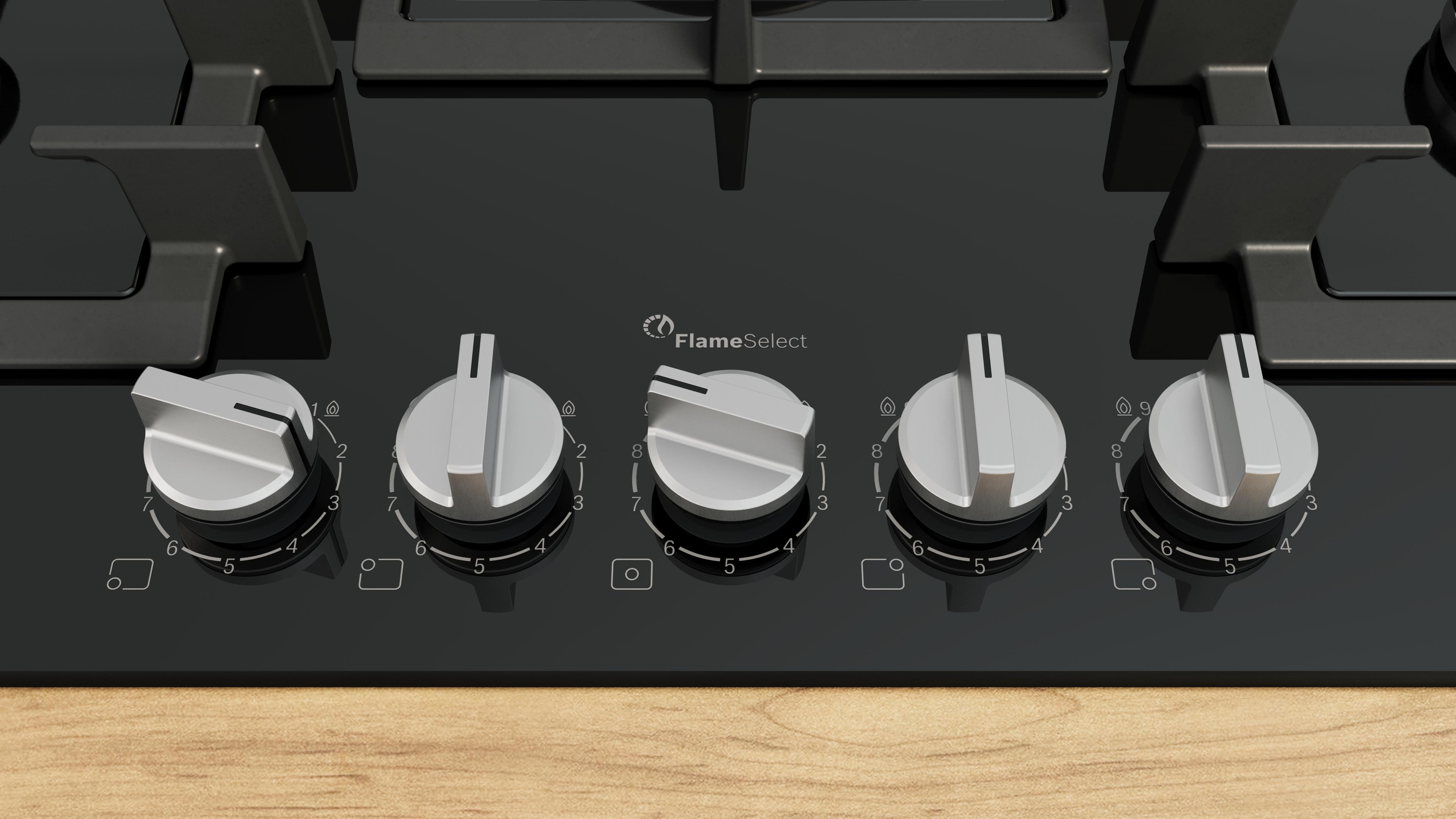 Bếp gas âm 5 vùng nấu 75cm mặt kính đen Serie 6 Bosch PPQ7A6I40