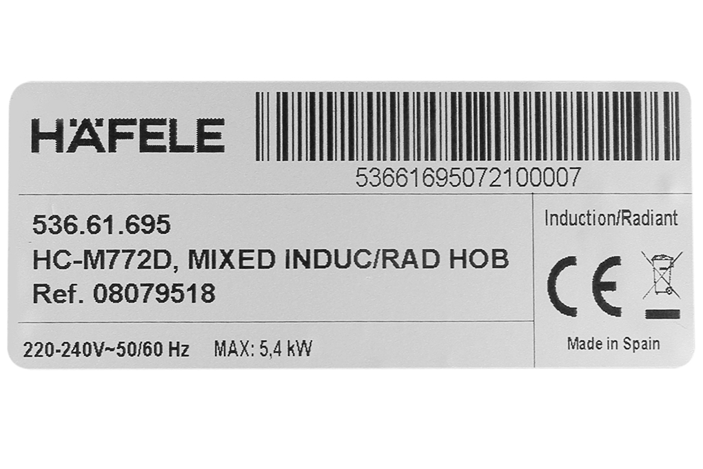 Bếp hỗn hợp điện từ 2 vùng nấu nhập khẩu Tây Ban nha 77cm Hafele HC-M772D | 536.61.695