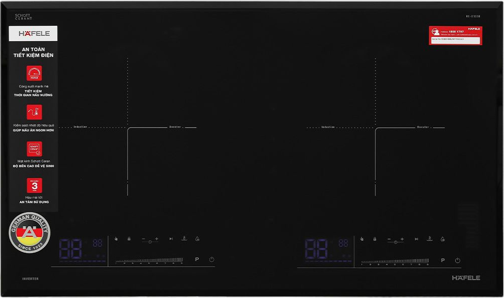 Bếp từ 2 vùng nấu | Hafele HC-I7323B | 536.61.886 | Inverter | 4400W | nhập khẩu nguyên chiếc từ Malaysia Bếp từ 2 vùng nấu | Hafele HC-I7323B | 536.61.886 | Inverter | 4400W | nhập khẩu nguyên chiếc từ Malaysia