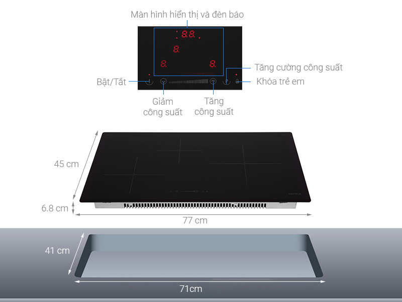Bếp từ 3 vùng nấu nhập khẩu Tây Ban Nha 77cm Hafele HC-I773D | 536.01.905