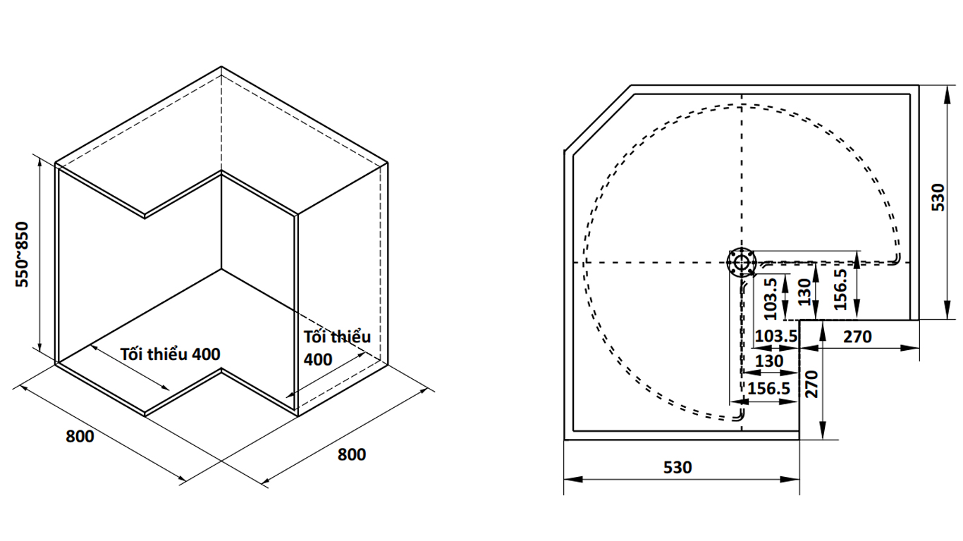 Kích thước sản phẩm | Bộ rổ góc xoay 3/4 mở 270º Inox 304 nan dẹt Hafele Mezzo 548.37.011 Kích thước sản phẩm | Bộ rổ góc xoay 3/4 mở 270º Inox 304 nan dẹt Hafele Mezzo 548.37.011