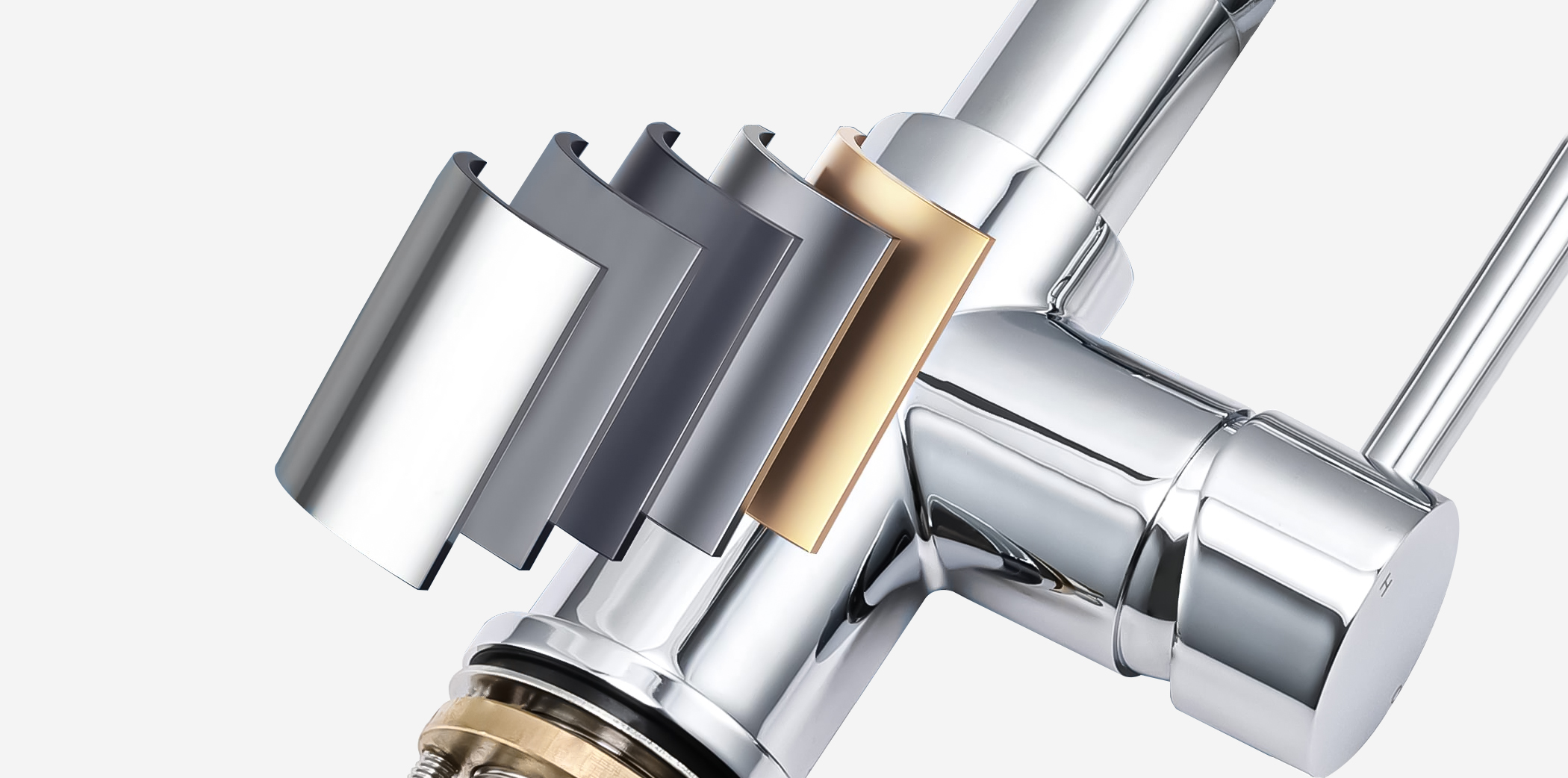 Thân vòi được cấu tạo bởi 05 lớp, với bề mặt hoàn thiện chất lượng cao, người dùng có thể tận hưởng vòi bếp sáng bóng, bền bỉ với thời gian.