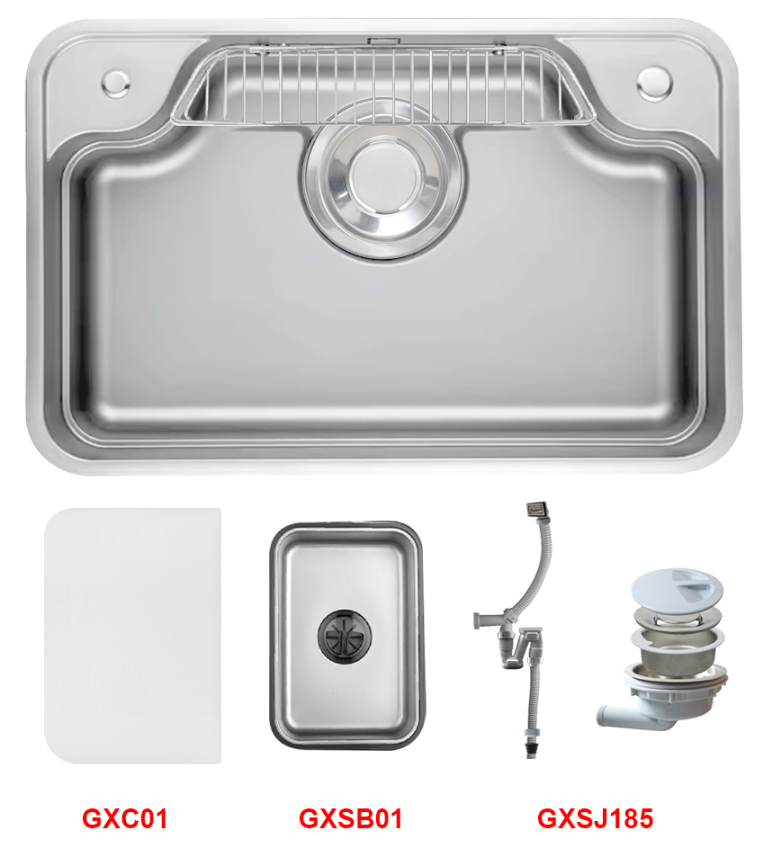 Trọn bộ sản phẩm | Chậu rửa 1 hố kiểu Nhật Bản Inox 304 chống xước Grandx GX8050JP Hikari Trọn bộ sản phẩm | Chậu rửa 1 hố kiểu Nhật Bản Inox 304 chống xước Grandx GX8050JP Hikari