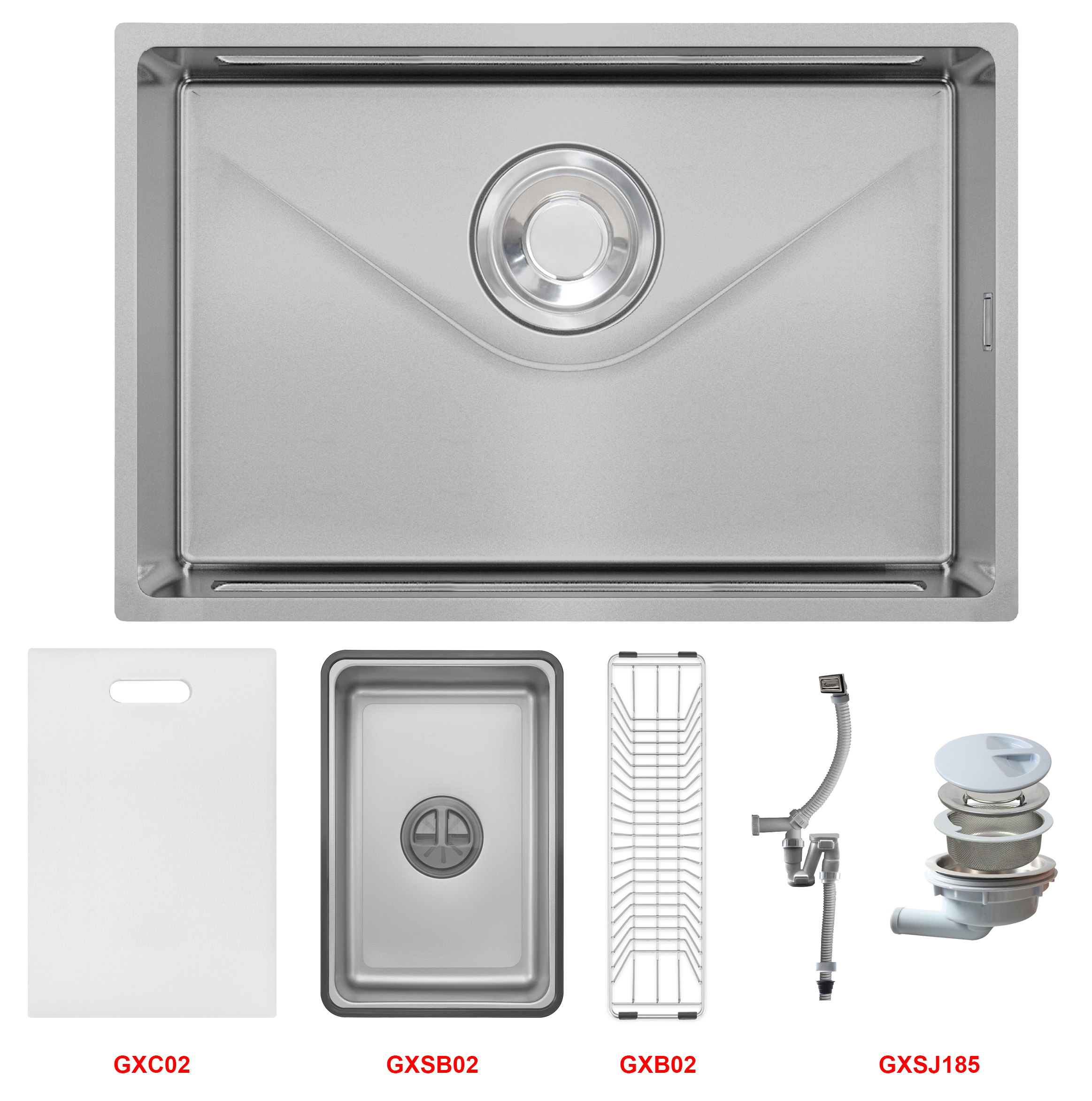 Trọn bộ sản phẩm | Chậu rửa 1 hố lắp âm Inox 304 chống xước Grandx GX6845V Volcano Trọn bộ sản phẩm | Chậu rửa 1 hố lắp âm Inox 304 chống xước Grandx GX6845V Volcano