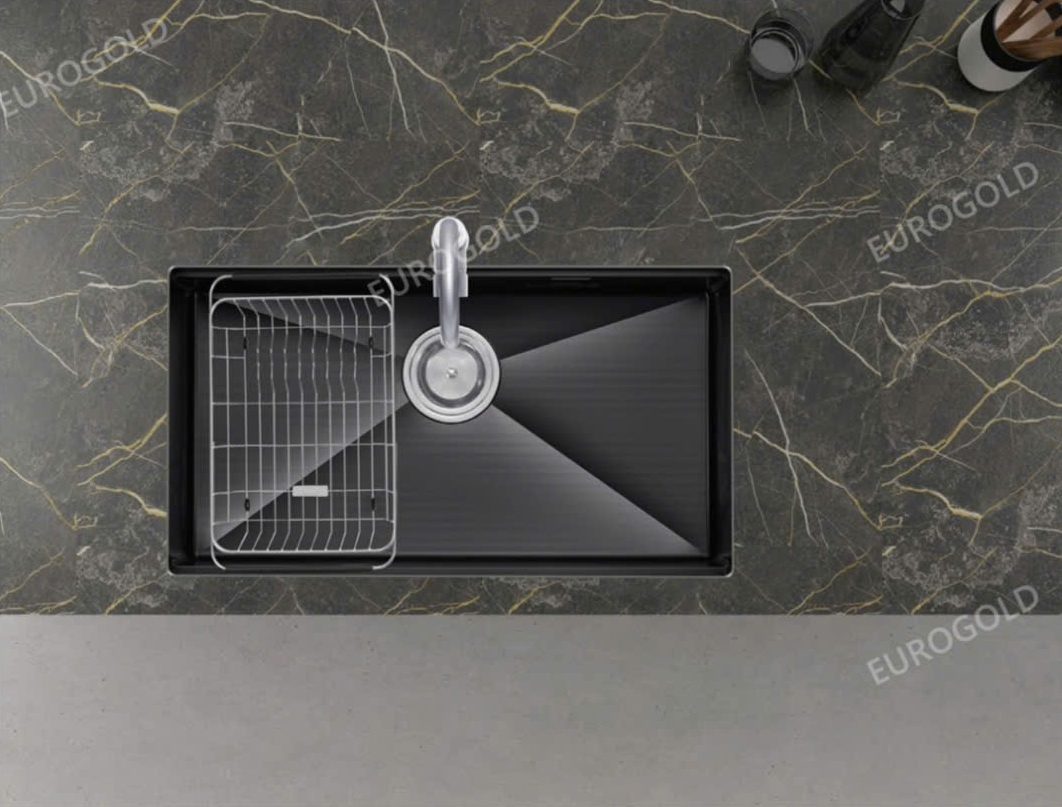 Chậu rửa 1 hố cao cấp lắp âm thế hệ mới | Eurogold EUC18045GD | màu đen | 80 x 45cm Chậu rửa 1 hố cao cấp lắp âm thế hệ mới | Eurogold EUC18045GD | màu đen | 80 x 45cm