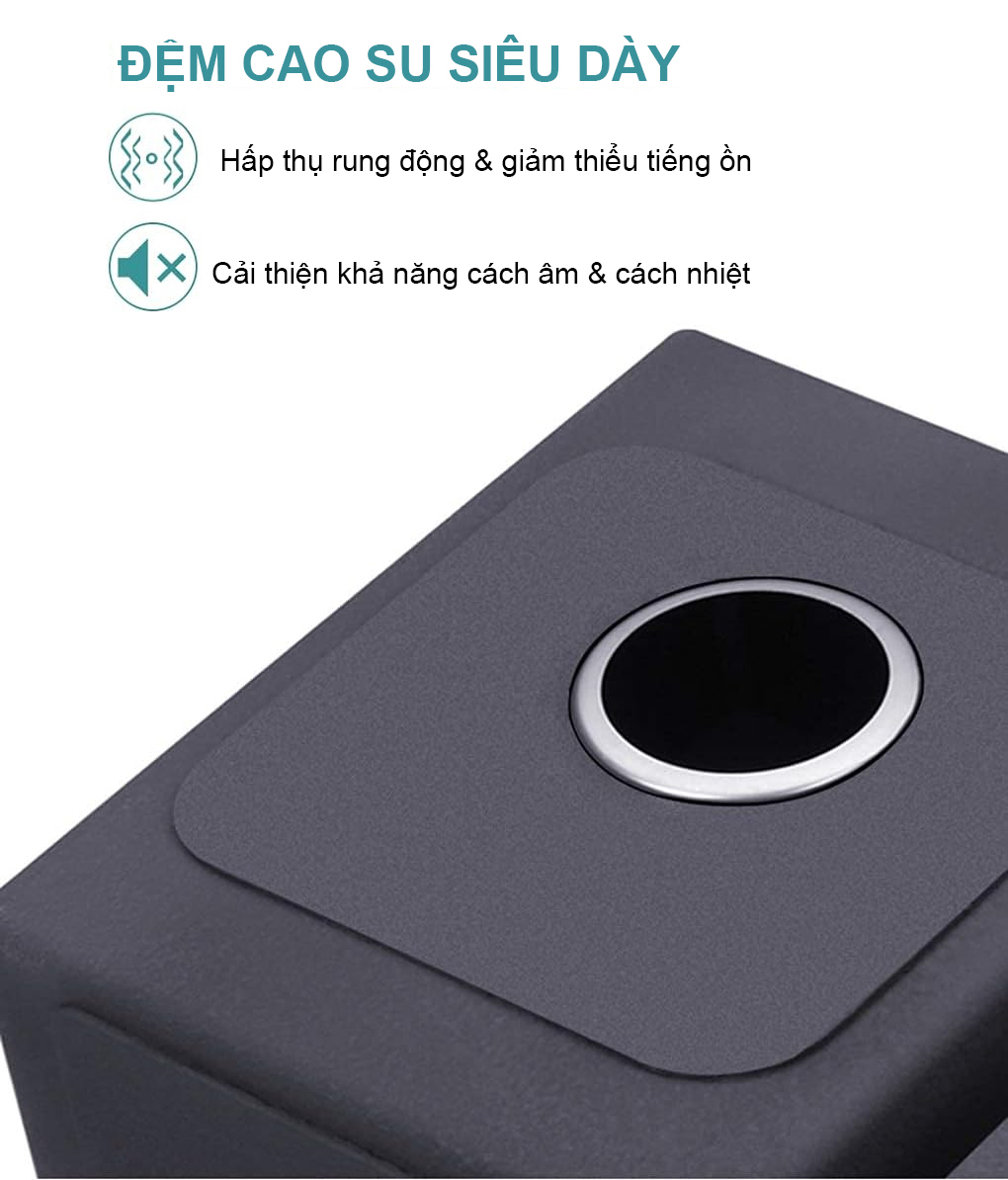 Lớp đệm cao su được đặt dưới chậu rửa Eurogold EUC15848EA có tác dụng giảm tiếng ồn gây ra quá trình rửa bát hoặc sử dụng nước trong chậu. Lớp đệm cao su được đặt dưới chậu rửa Eurogold EUC15848EA có tác dụng giảm tiếng ồn gây ra quá trình rửa bát hoặc sử dụng nước trong chậu.