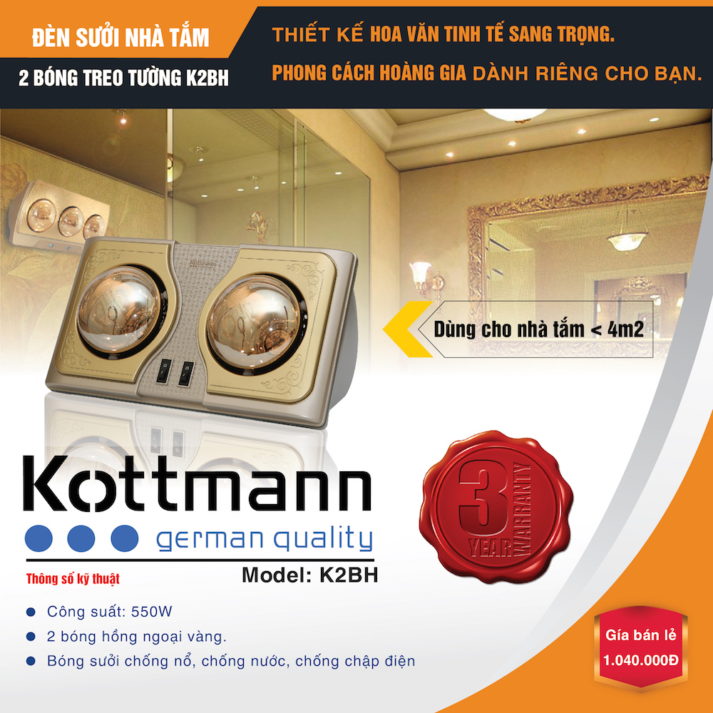 Mua Đèn sưởi nhà tắm 2 bóng Kottmann K2B-H giá tốt nhất chỉ có tại ...