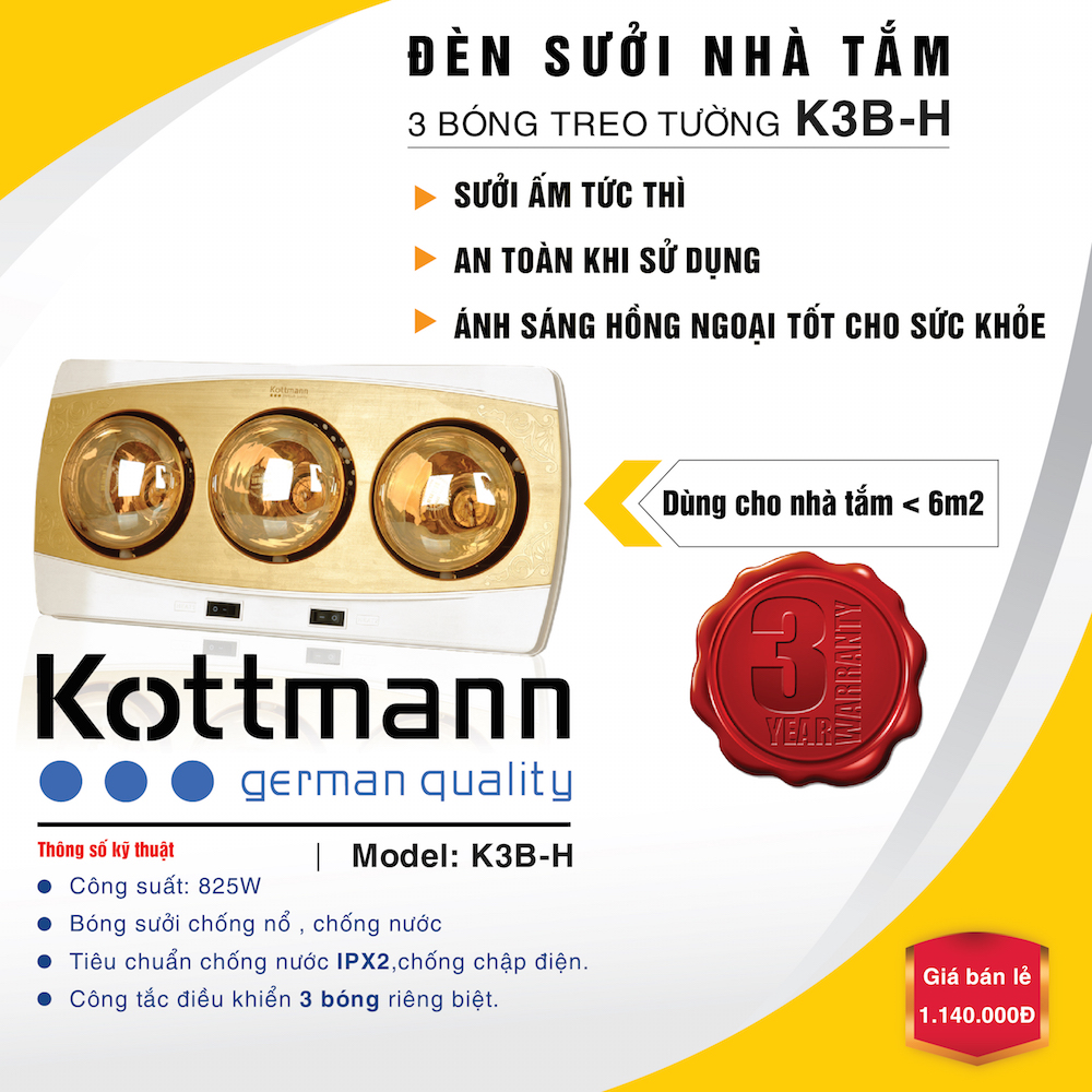 Mua Đèn sưởi nhà tắm 3 bóng Kottmann K3B-H giá tốt nhất chỉ có tại ...