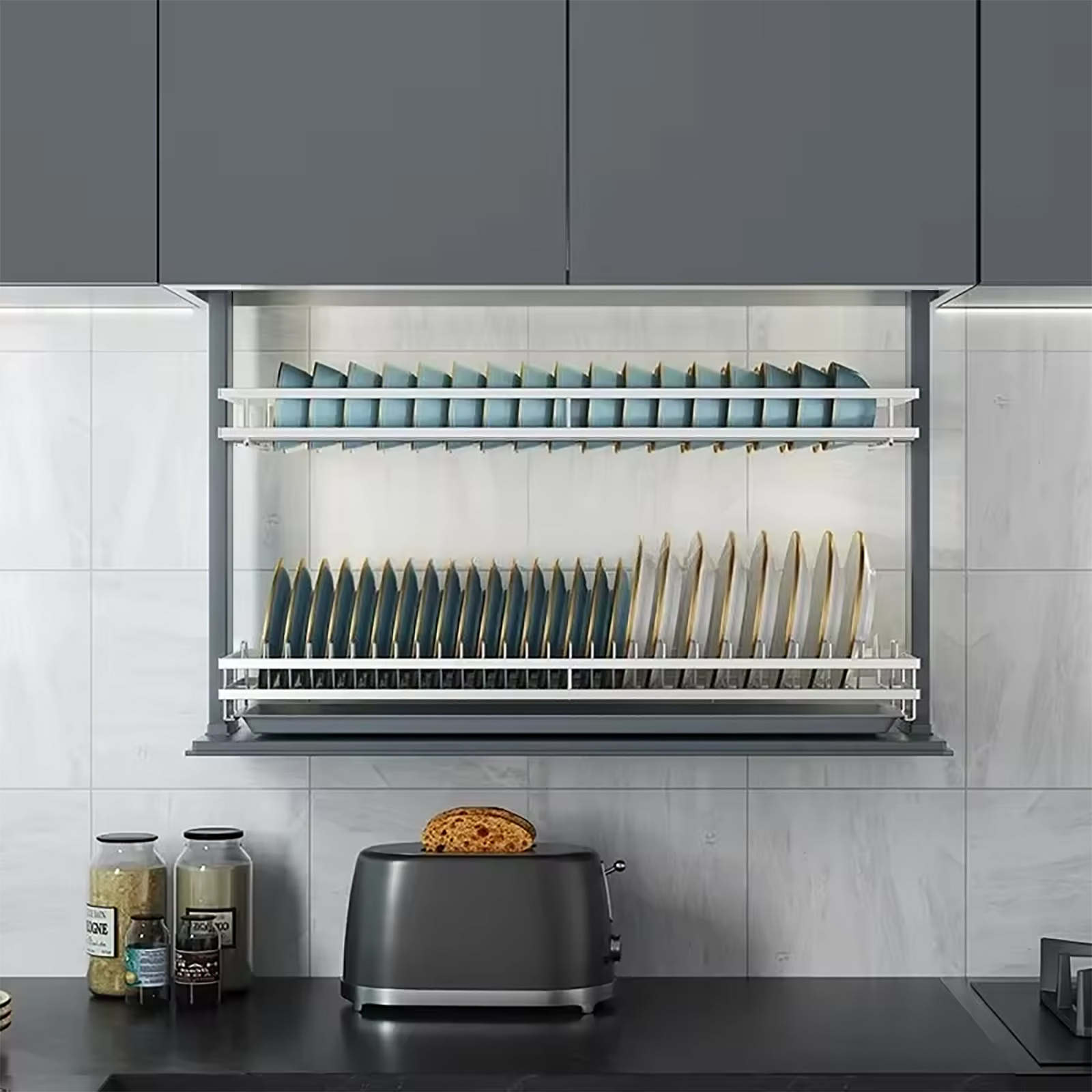 Giá bát đĩa nâng hạ điện tự động cảm ứng Inox 304 nan dẹt cao cấp | Eurogold ESL9890 | chiều rộng tủ 900mm Giá bát đĩa nâng hạ điện tự động cảm ứng Inox 304 nan dẹt cao cấp | Eurogold ESL9890 | chiều rộng tủ 900mm