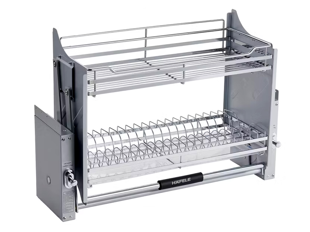 Giá bát đĩa nâng hạ Inox 304 nan dẹt xước mờ 600mm Hafele 504.76.019 được thiết kế 2 tầng thông thoáng, rộng rãi và tiện dụng. Giá bát đĩa nâng hạ Inox 304 nan dẹt xước mờ 600mm Hafele 504.76.019 được thiết kế 2 tầng thông thoáng, rộng rãi và tiện dụng.