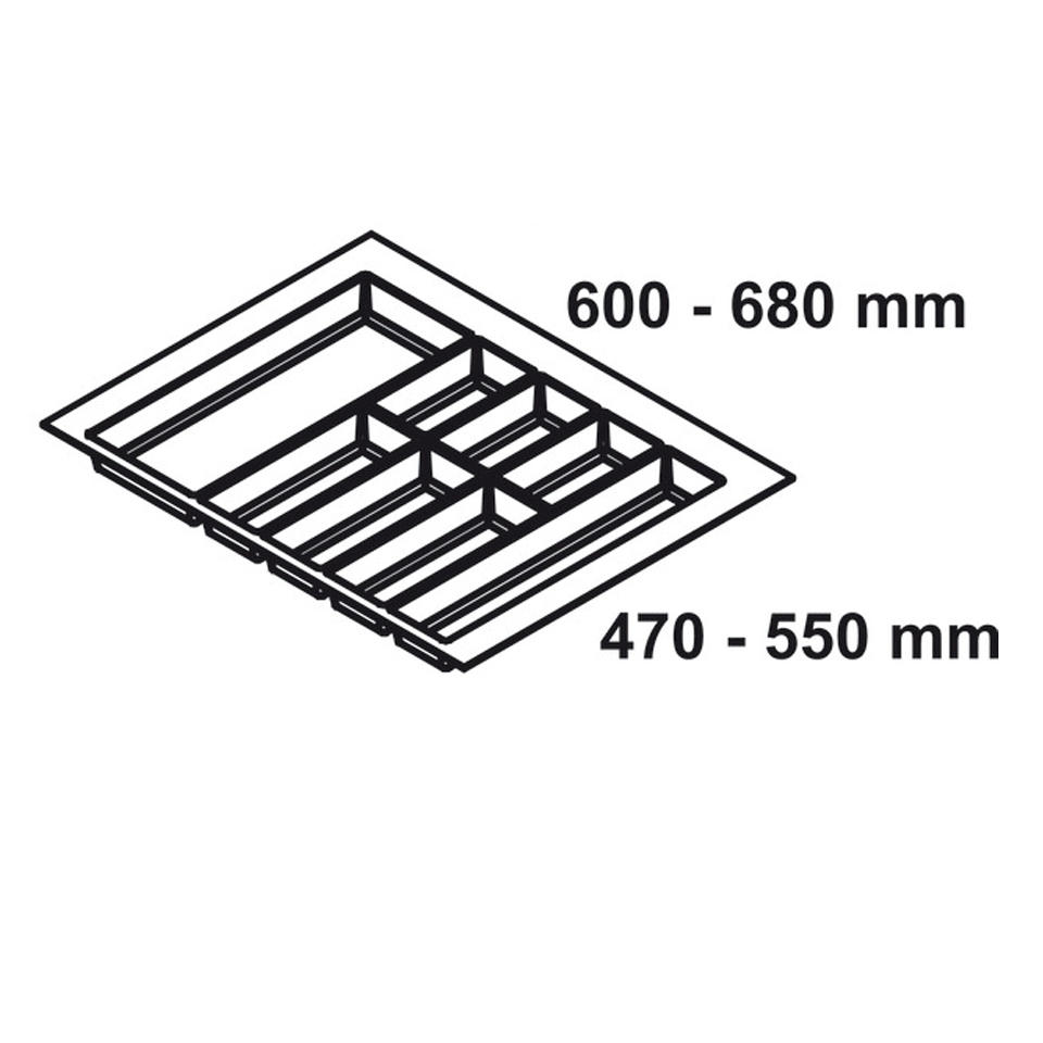 Khay chia đa năng đựng dao kéo thìa nĩa nhựa màu xám nhám 700mm Classico Hafele 556.52.247