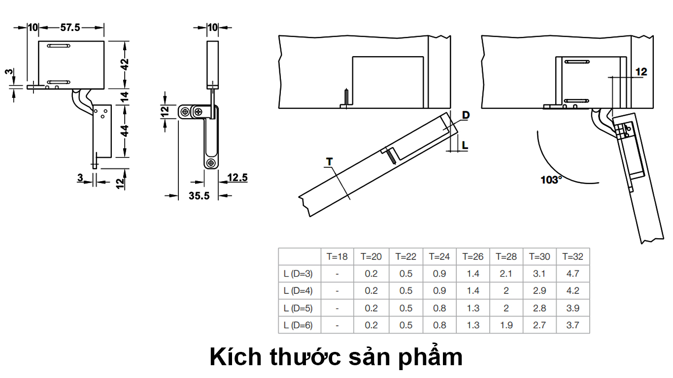 Kích thước sản phẩm | Bản lề âm 3 chiều cho cửa gỗ và khung nhôm có giảm chấn màu đen Hafele 342.79.300 Kích thước sản phẩm | Bản lề âm 3 chiều cho cửa gỗ và khung nhôm có giảm chấn màu đen Hafele 342.79.300