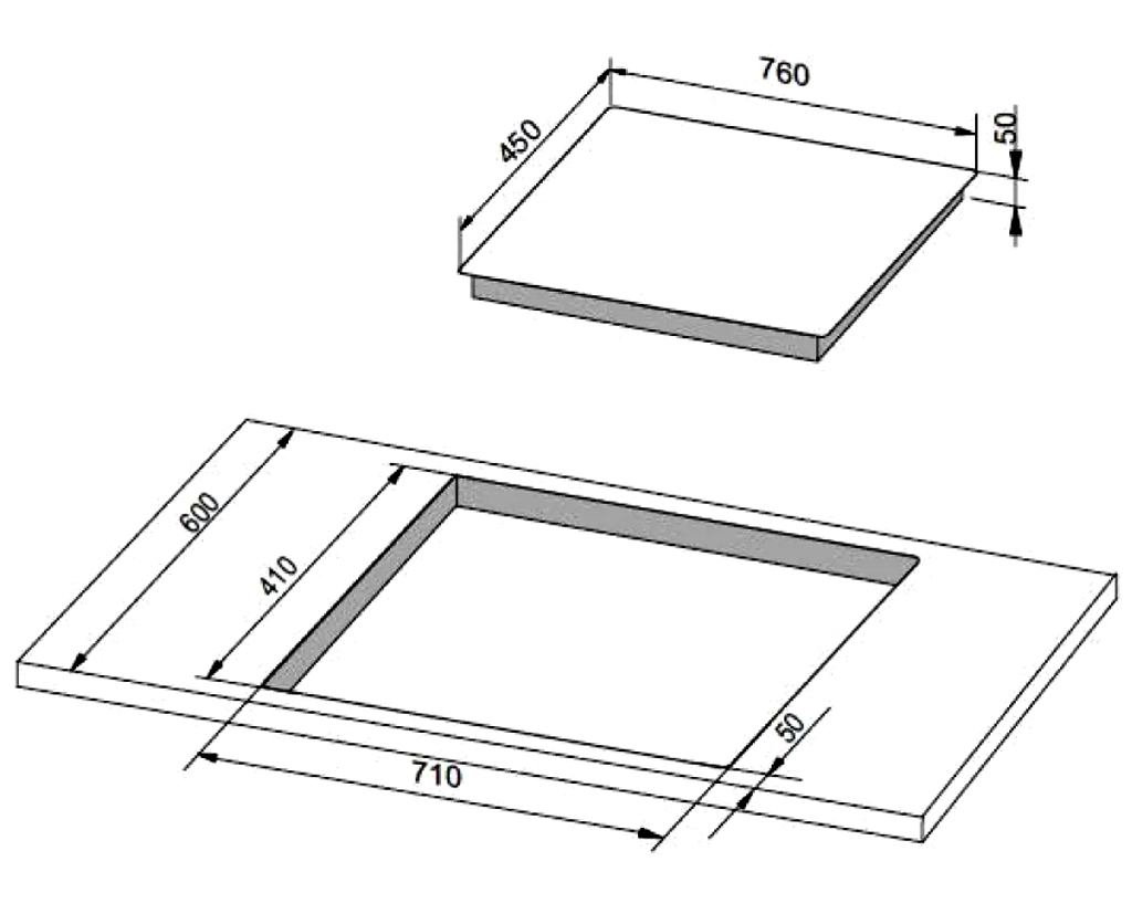 Kích thước lắp đặt | Bếp từ 2 vùng nấu nhập khẩu Ba Lan 76cm Hafele HC-IS772EA | 535.02.222 Kích thước lắp đặt | Bếp từ 2 vùng nấu nhập khẩu Ba Lan 76cm Hafele HC-IS772EA | 535.02.222