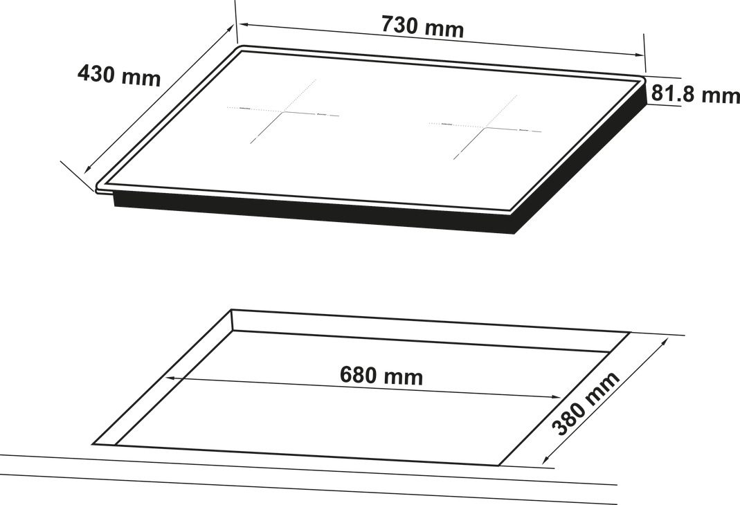 Kích thước lắp đặt | Bếp từ 2 vùng nấu Inverter nhập khẩu Malaysia Hafele HC-I3732KB | 536.61.906 Kích thước lắp đặt | Bếp từ 2 vùng nấu Inverter nhập khẩu Malaysia Hafele HC-I3732KB | 536.61.906