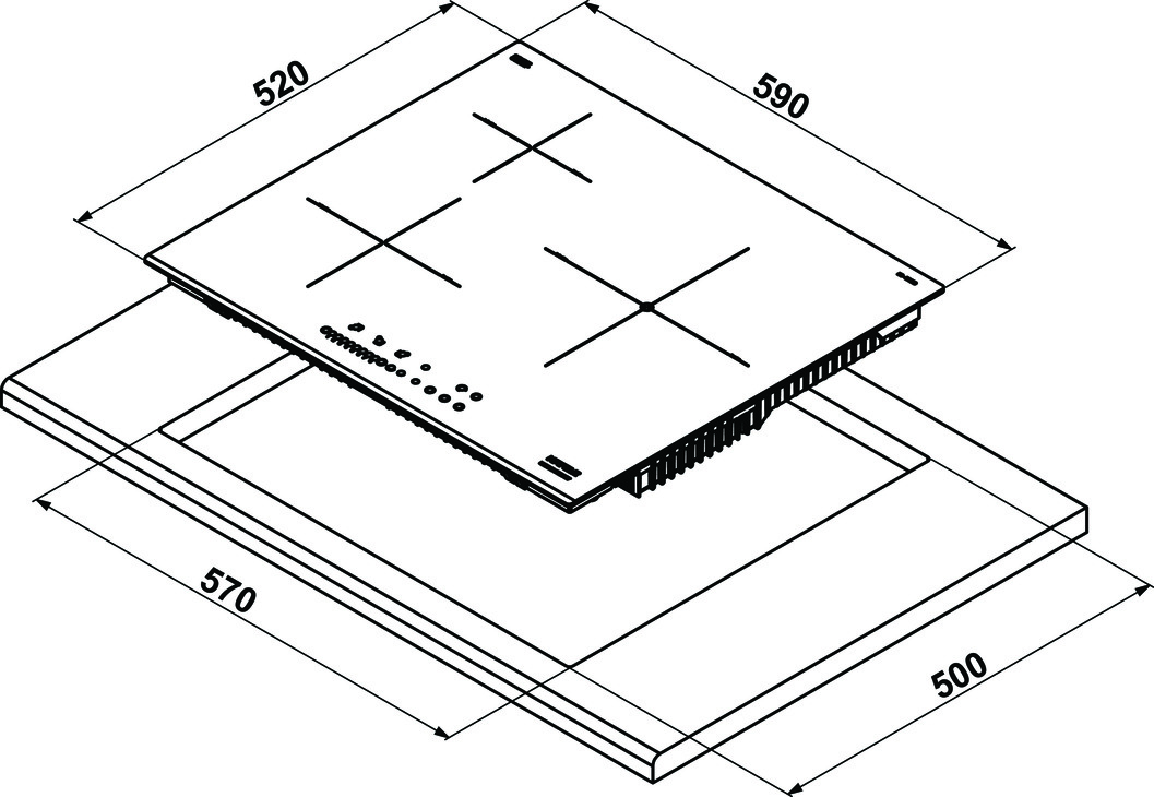 Kích thước lắp đặt | Bếp từ 3 vùng nấu nhập khẩu Đức 59cm Hafele HC-I6035B | 533.09.961 Kích thước lắp đặt | Bếp từ 3 vùng nấu nhập khẩu Đức 59cm Hafele HC-I6035B | 533.09.961