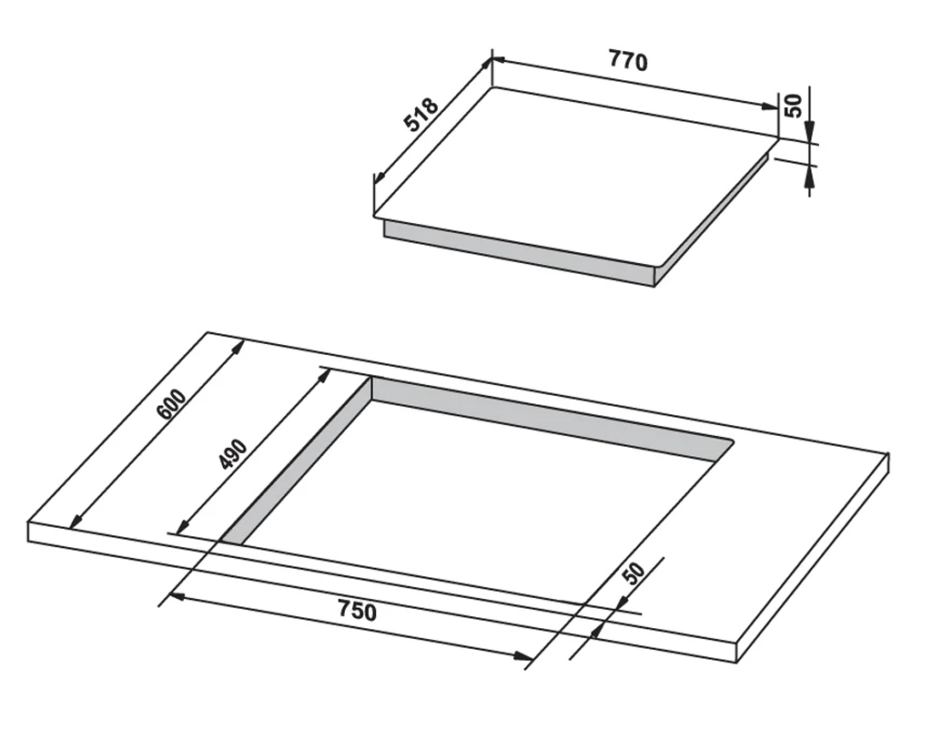 Kích thước lắp đặt | Bếp từ 3 vùng nấu nhập khẩu Ba Lan 77cm Hafele HC-IS773EA | 535.02.242 Kích thước lắp đặt | Bếp từ 3 vùng nấu nhập khẩu Ba Lan 77cm Hafele HC-IS773EA | 535.02.242