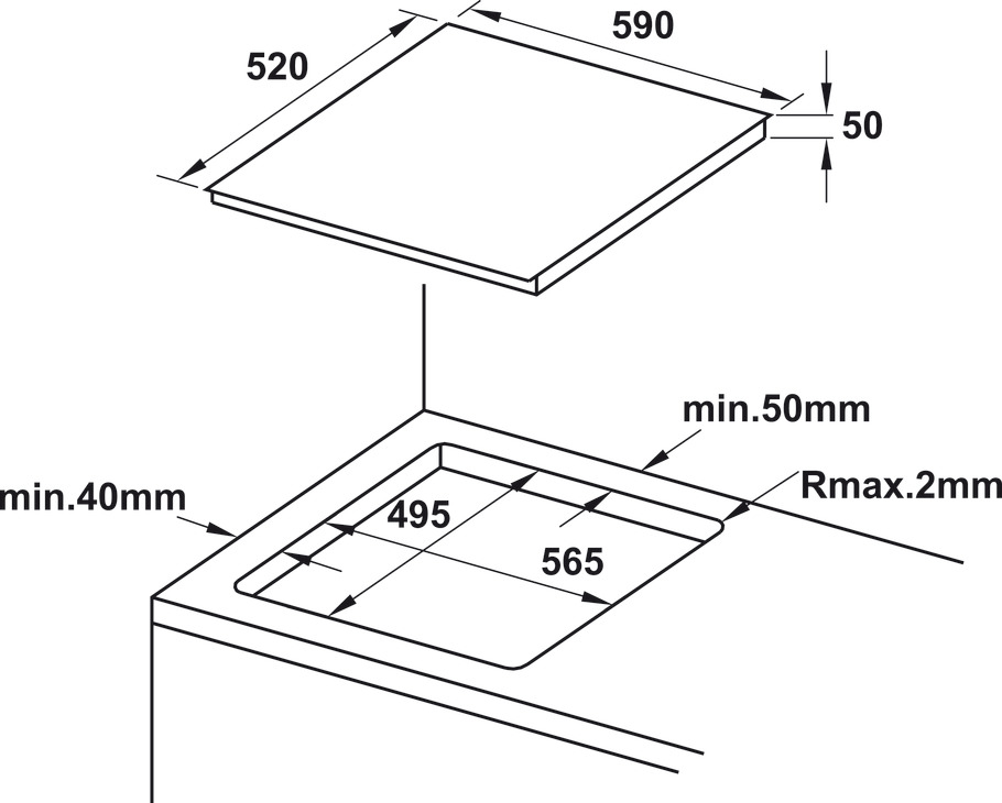Kích thước lắp đặt | Bếp từ đa vùng nấu Inverter nhập khẩu Đức 59cm Hafele HC-IF60D | 536.01.911 Kích thước lắp đặt | Bếp từ đa vùng nấu Inverter nhập khẩu Đức 59cm Hafele HC-IF60D | 536.01.911