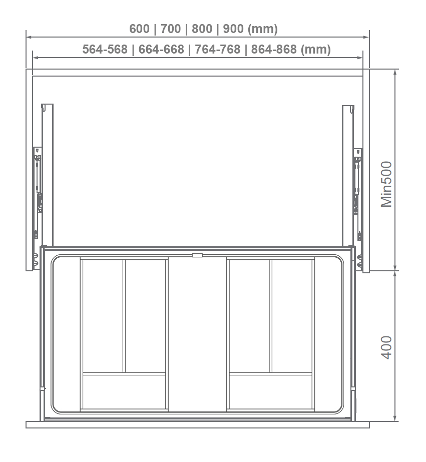 Kích thước lắp đặt | Khay chia độc lập hợp kim nhôm màu ghi đậm 800mm Cariny CA-KC800T Kích thước lắp đặt | Khay chia độc lập hợp kim nhôm màu ghi đậm 800mm Cariny CA-KC800T