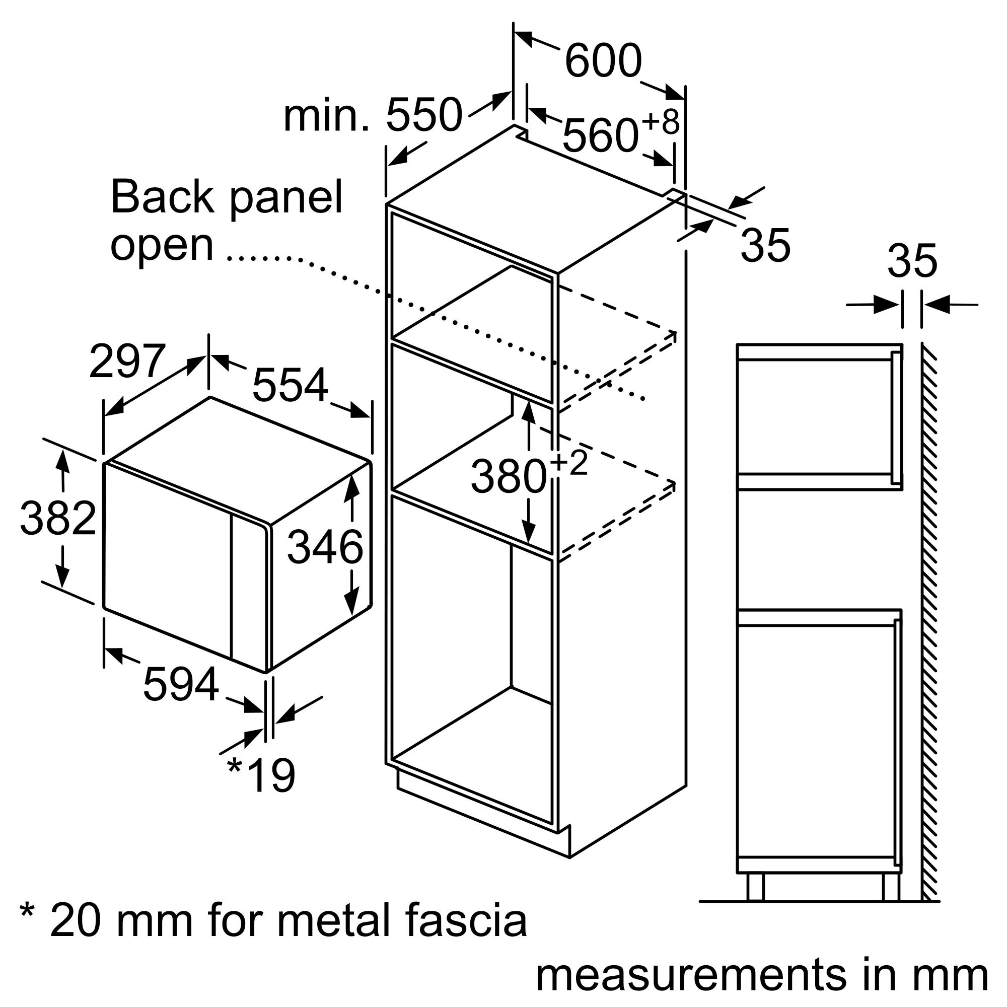 Sơ đồ lắp đặt | Lò vi sóng âm tủ kính đen 20L Serie 6 Bosch BEL524MB2 Sơ đồ lắp đặt | Lò vi sóng âm tủ kính đen 20L Serie 6 Bosch BEL524MB2