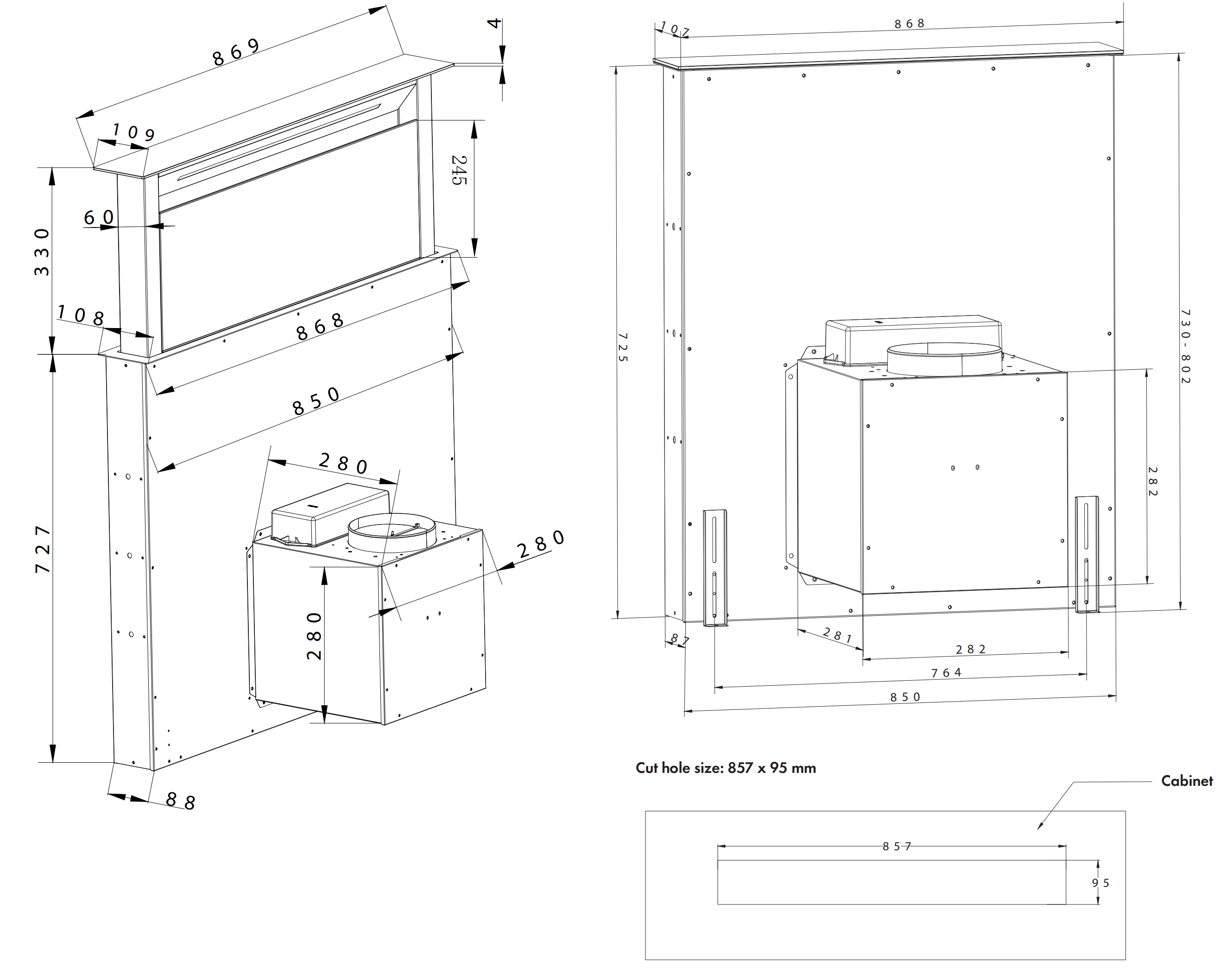 Kích thước lắp đặt | Máy hút mùi âm bàn Fandi FD-STONE X9 Kích thước lắp đặt | Máy hút mùi âm bàn Fandi FD-STONE X9