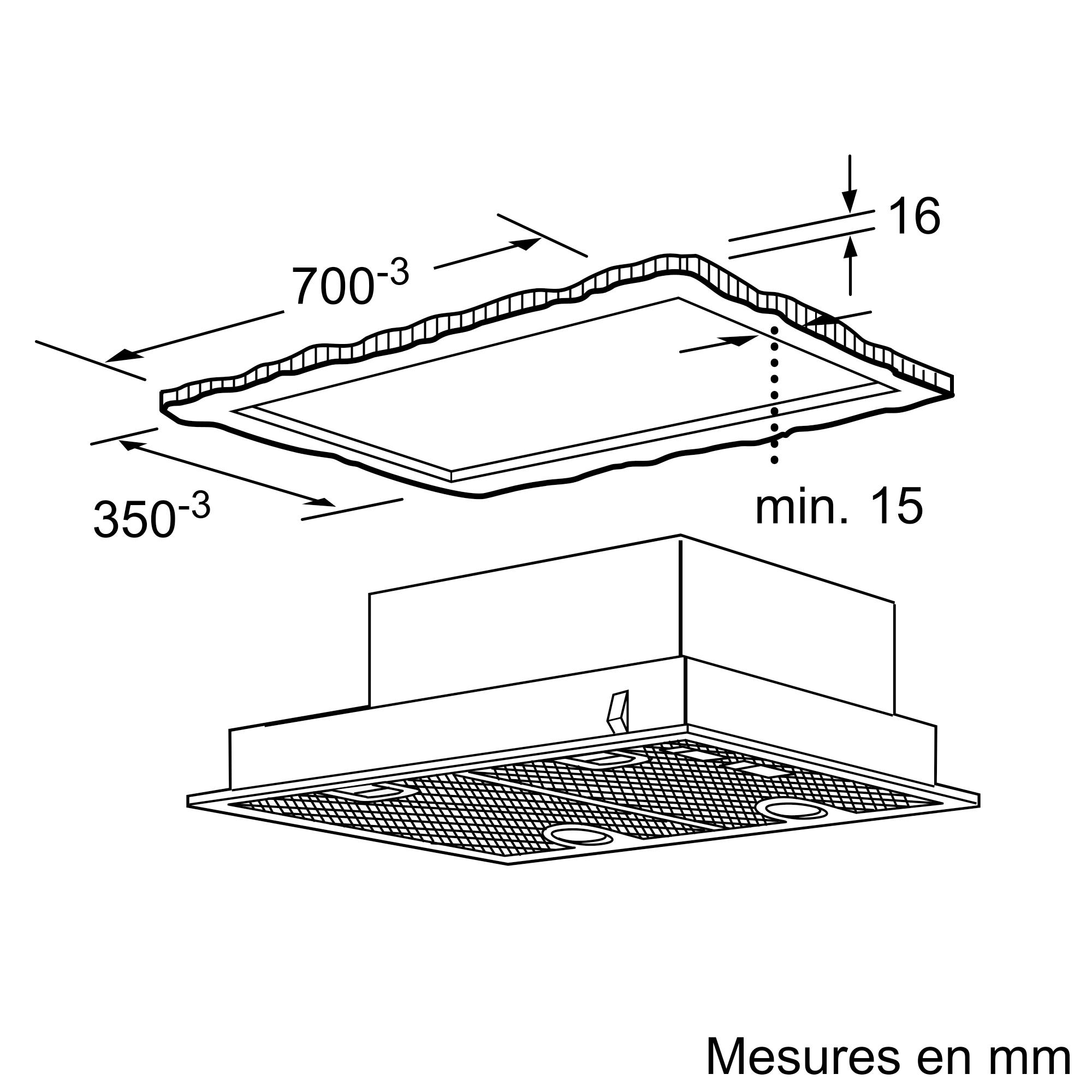 Kích thước lắp đặt âm toàn phần tiêu chuẩn | Máy hút mùi âm toàn phần màu bạc 73cm Serie 4 Bosch DHL755BM Kích thước lắp đặt âm toàn phần tiêu chuẩn | Máy hút mùi âm toàn phần màu bạc 73cm Serie 4 Bosch DHL755BM