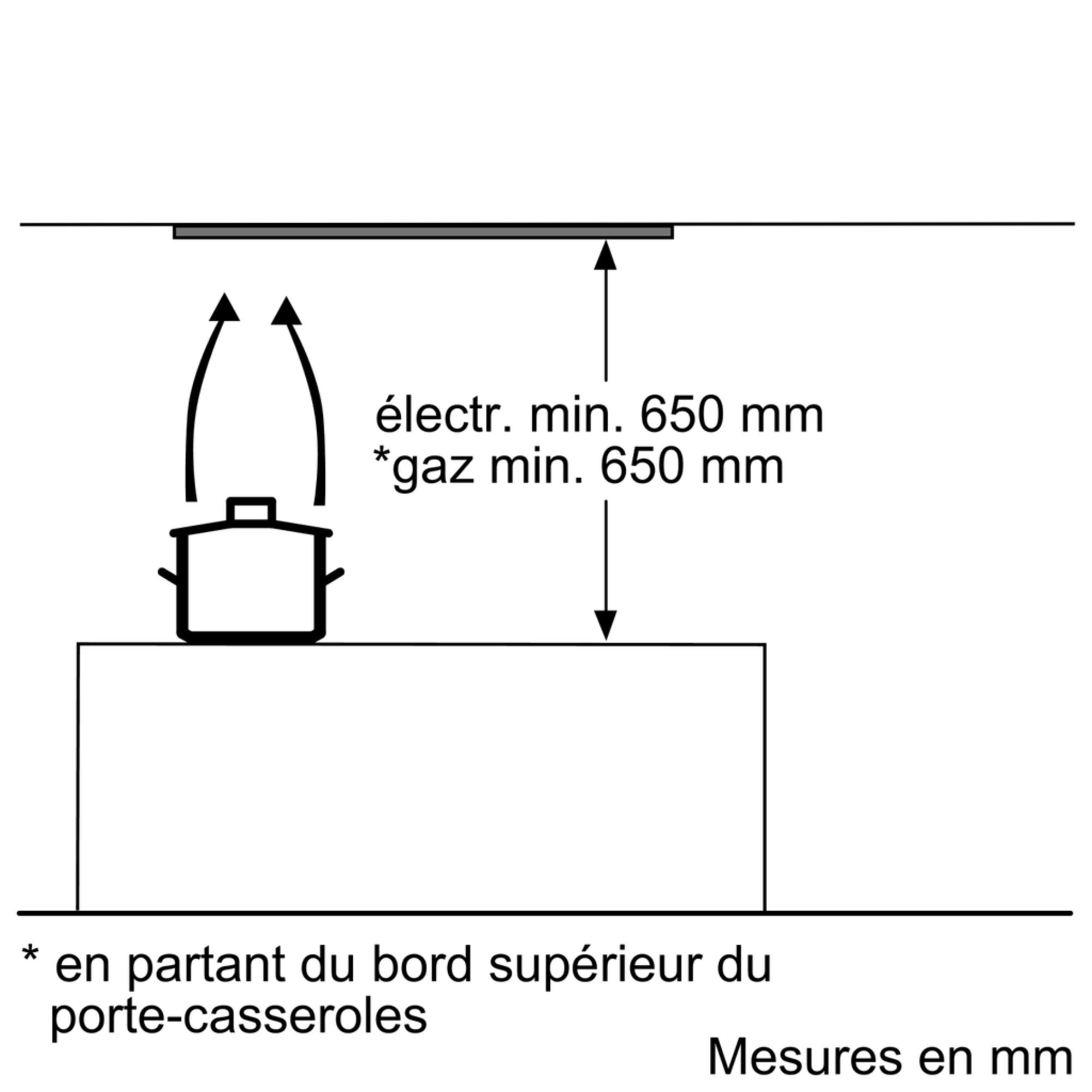 Khoảng cách lắp đặt tiêu chuẩn so với bếp | Máy hút mùi âm toàn phần màu bạc 73cm Serie 4 Bosch DHL755BM Khoảng cách lắp đặt tiêu chuẩn so với bếp | Máy hút mùi âm toàn phần màu bạc 73cm Serie 4 Bosch DHL755BM