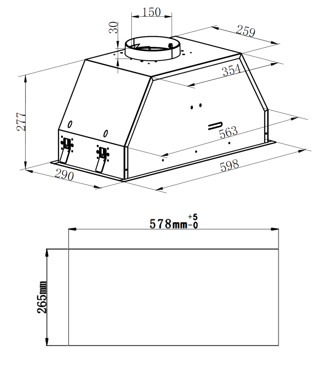 Kích thước sản phẩm | Máy hút mùi âm tủ toàn phần 60cm Häfele HC-B6031B | 533.87.796 Kích thước sản phẩm | Máy hút mùi âm tủ toàn phần 60cm Häfele HC-B6031B | 533.87.796