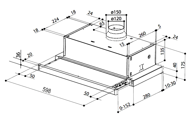Kích thước sản phẩm | Máy hút mùi âm tủ Inox 60cm Häfele HH-S60A | 533.89.041 Kích thước sản phẩm | Máy hút mùi âm tủ Inox 60cm Häfele HH-S60A | 533.89.041