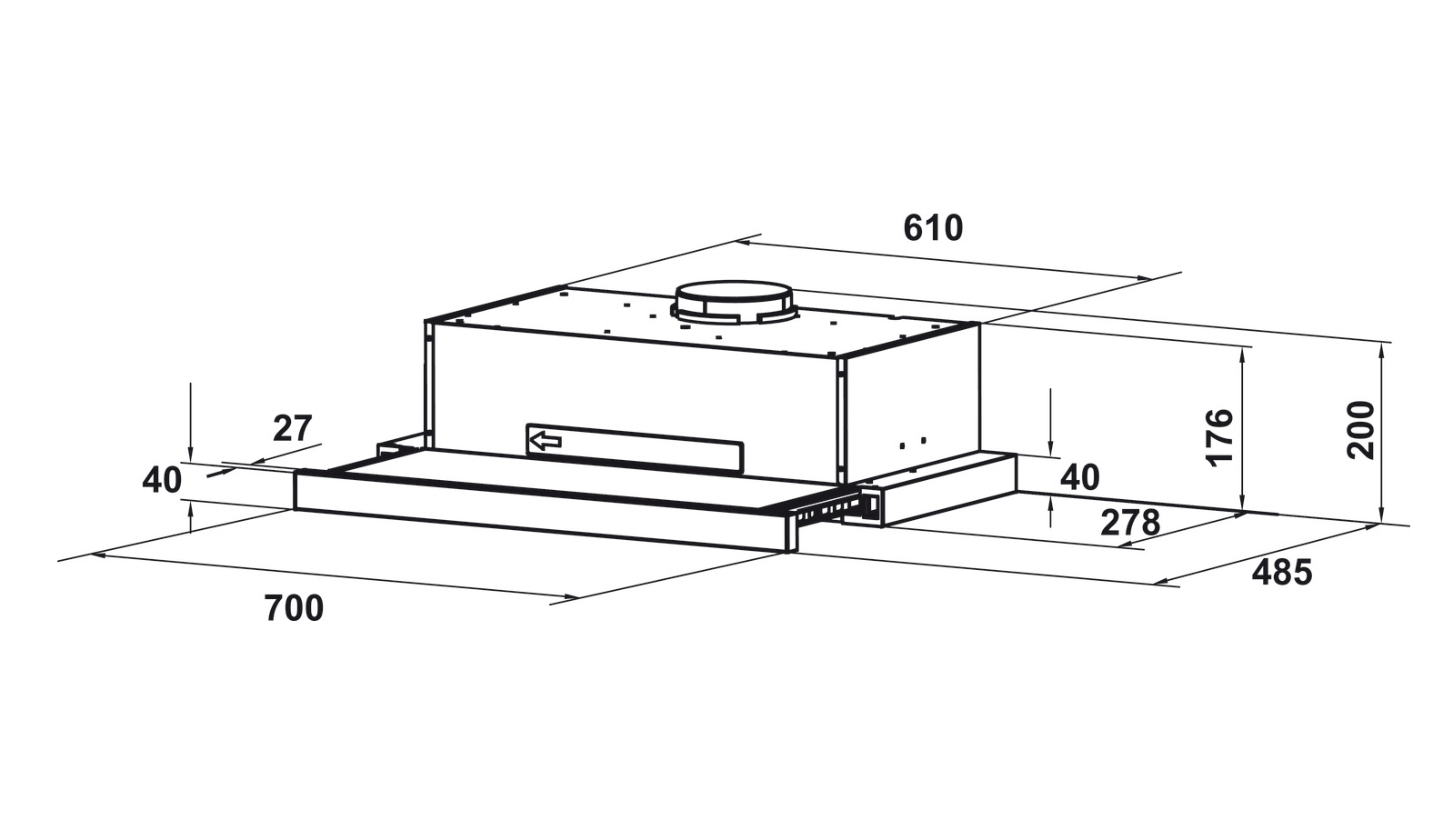 Kích thước lắp đặt | Máy hút mùi âm tủ cảm ứng kính đen 70cm Hafele HH-TT70A | 533.86.817 Kích thước lắp đặt | Máy hút mùi âm tủ cảm ứng kính đen 70cm Hafele HH-TT70A | 533.86.817