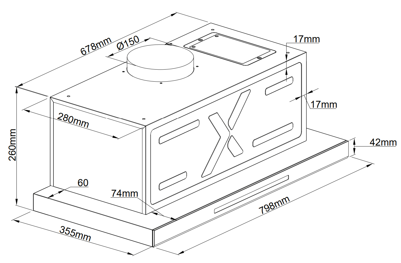 Kích thước lắp đặt sản phẩm | Máy hút mùi âm tủ màu đen 80cm GrandX GX H80F85B Kích thước lắp đặt sản phẩm | Máy hút mùi âm tủ màu đen 80cm GrandX GX H80F85B