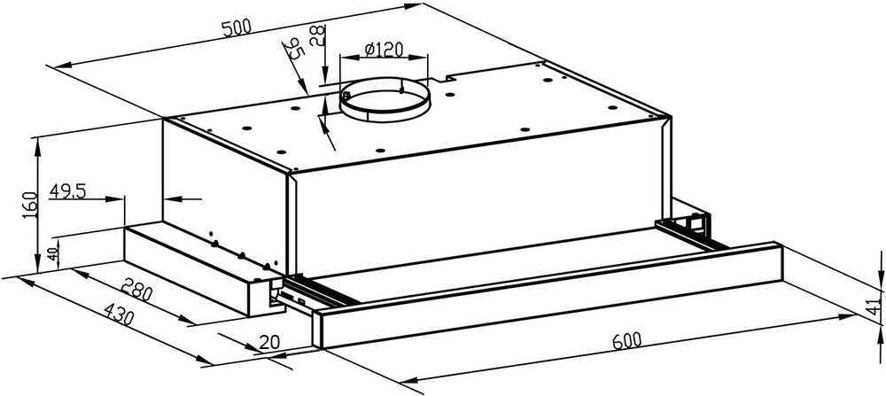 Kích thước sản phẩm | Máy hút mùi âm tủ màu đen phím bấm 60cm HC-H6023TB | 533.87.001 Kích thước sản phẩm | Máy hút mùi âm tủ màu đen phím bấm 60cm HC-H6023TB | 533.87.001