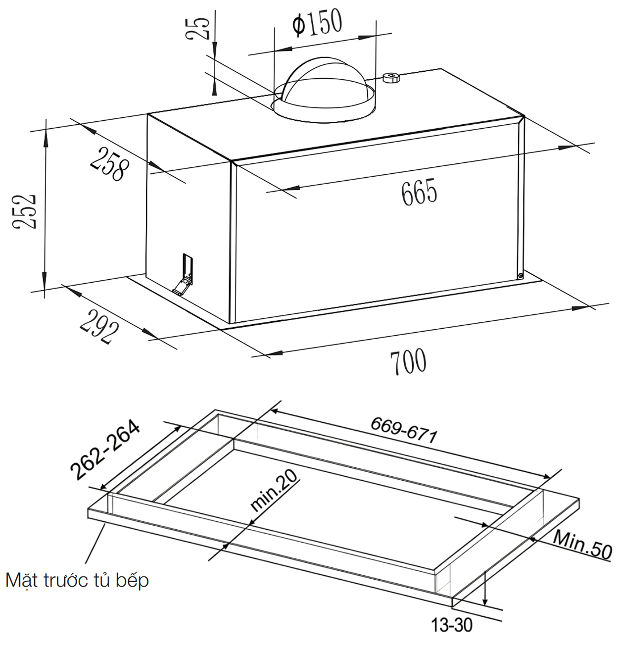 Kích thước sản phẩm | Máy hút mùi âm tủ toàn phần 70cm Häfele HC-H7035BS | 533.87.381 Kích thước sản phẩm | Máy hút mùi âm tủ toàn phần 70cm Häfele HC-H7035BS | 533.87.381