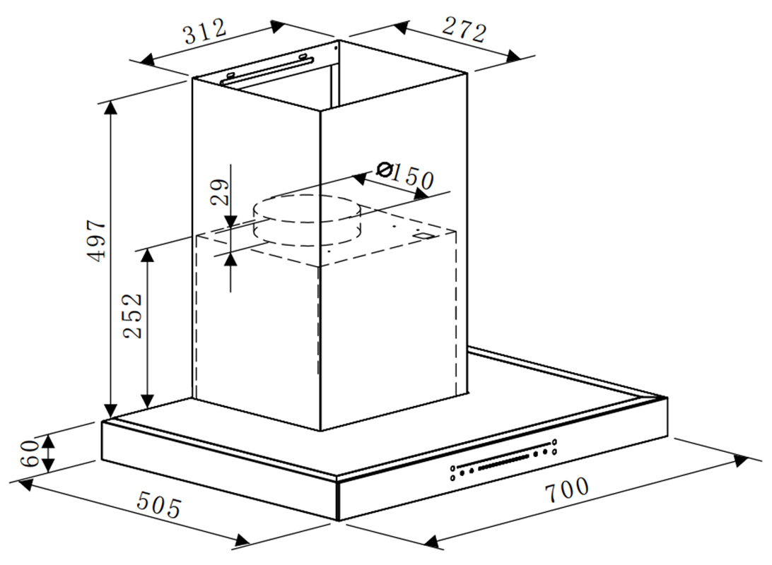 Kích thước lắp đặt | Máy hút mùi áp tường chữ T 70cm Hafele HC-W705B | 533.87.377 Kích thước lắp đặt | Máy hút mùi áp tường chữ T 70cm Hafele HC-W705B | 533.87.377